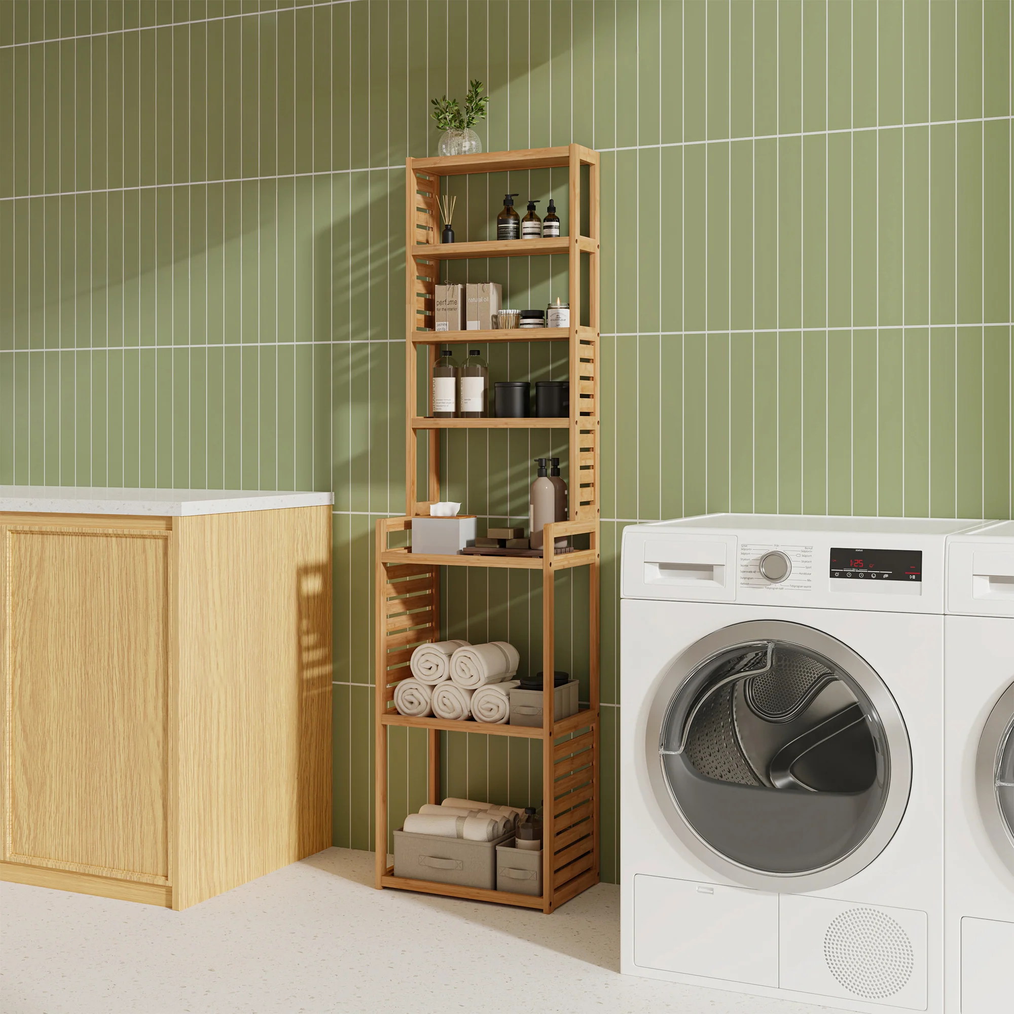 [en.casa] Staand rek Forssa bamboe 165x42x28 cm houtkleurig - Image 2