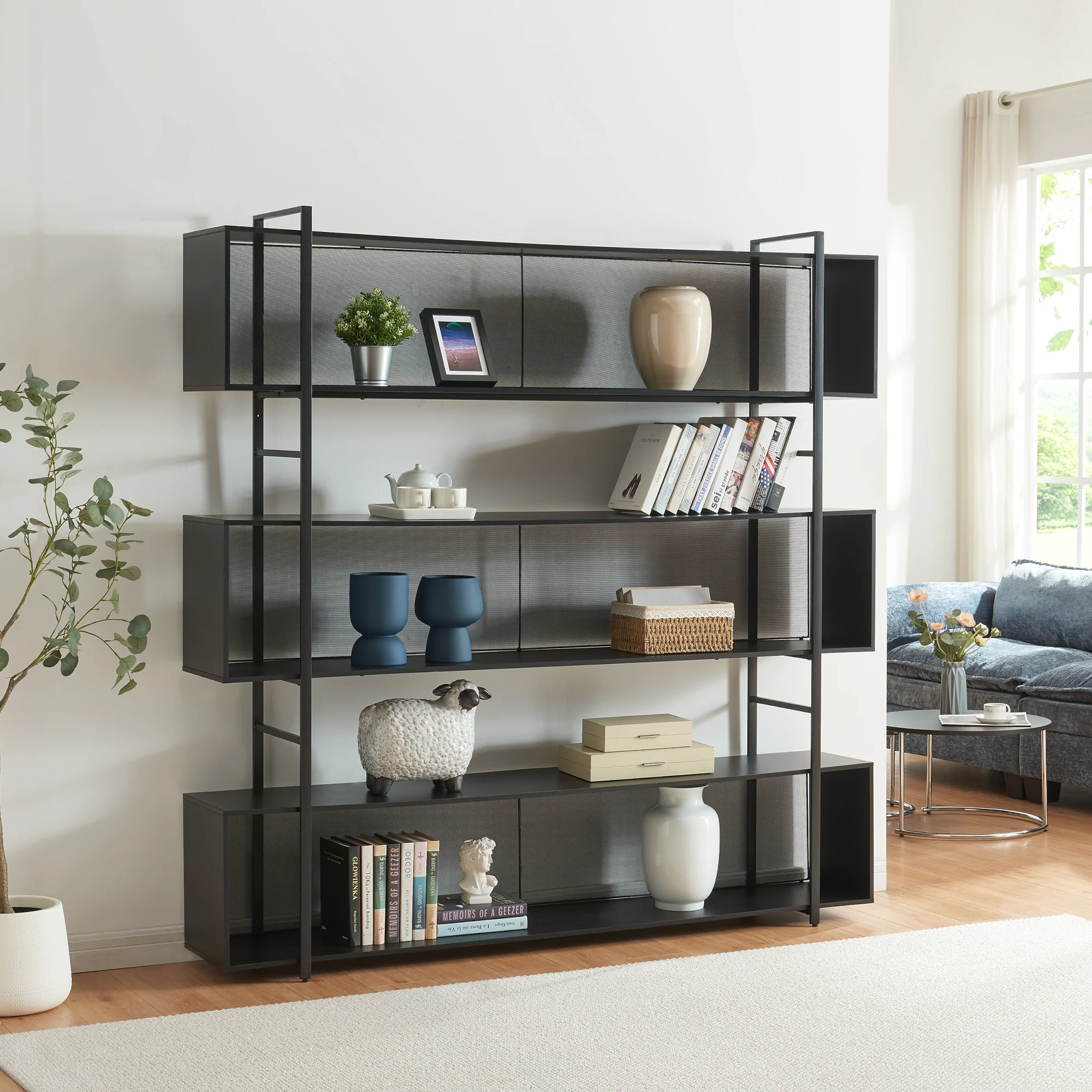 Boekenkast Randaberg open kast 180x180x33 cm zwart [en.casa]