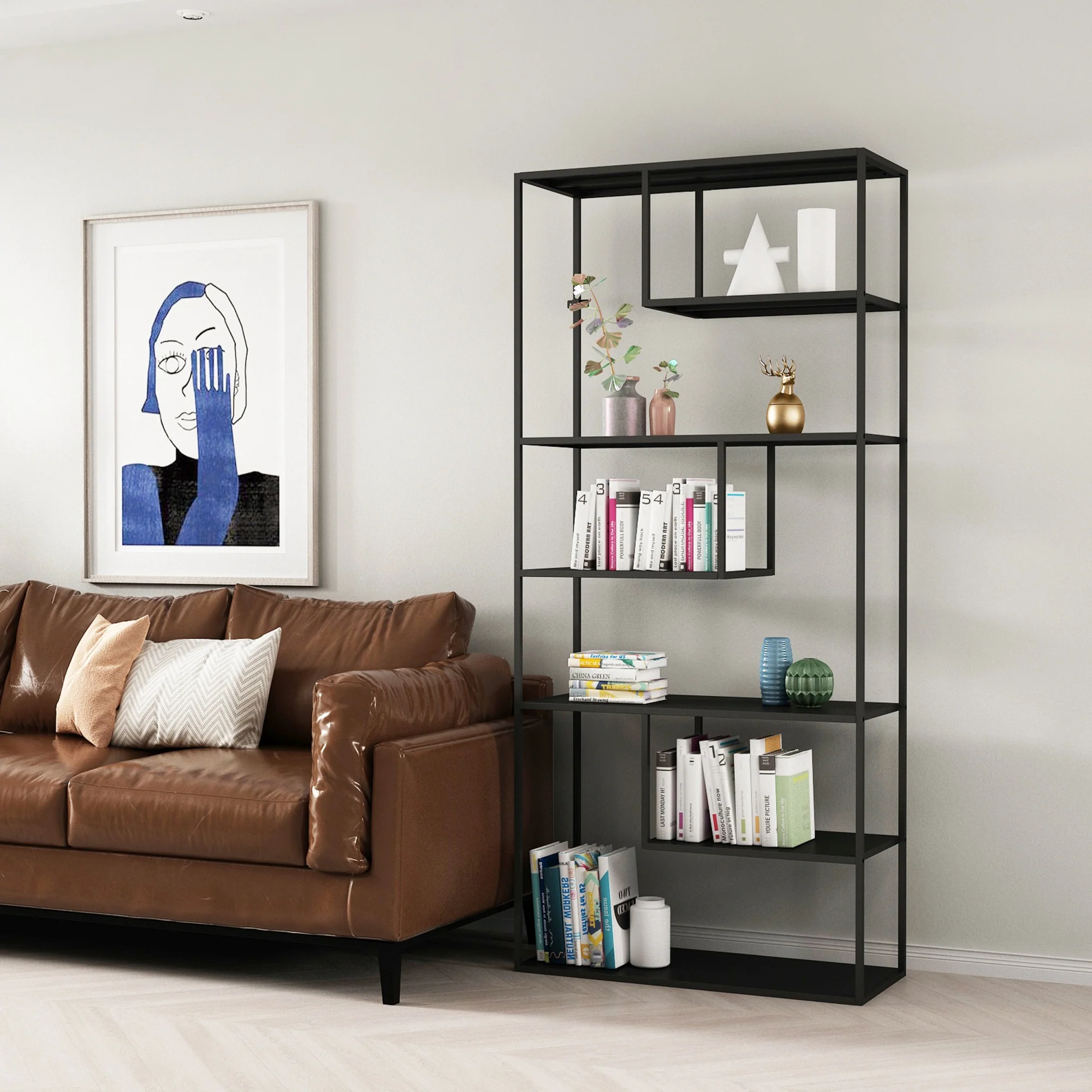Boekenkast Vehmaa schap staal zwart mat [en.casa] - Image 5