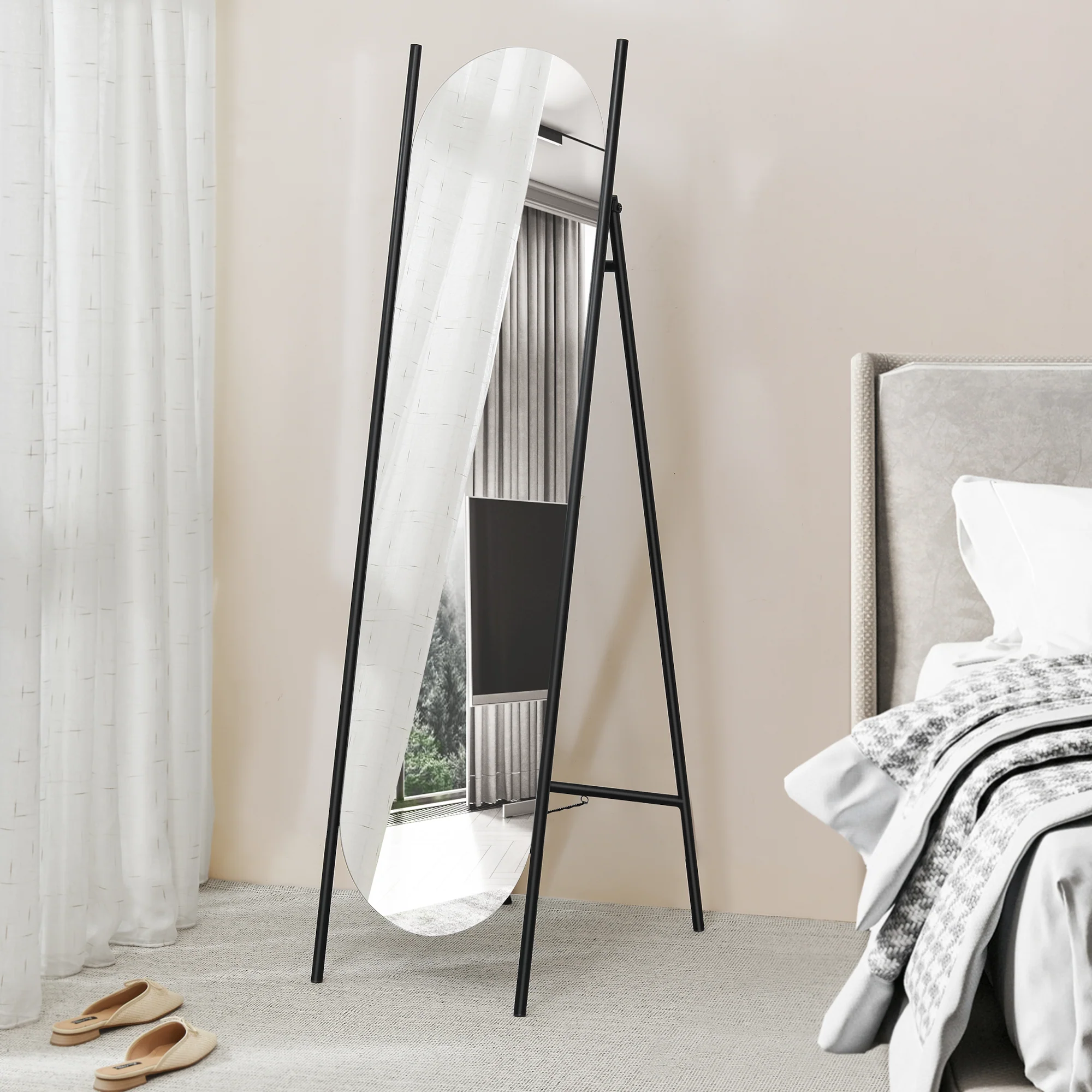 [en.casa] Spiegel vrijstaand Fardella 150x41x59,5 cm zwart