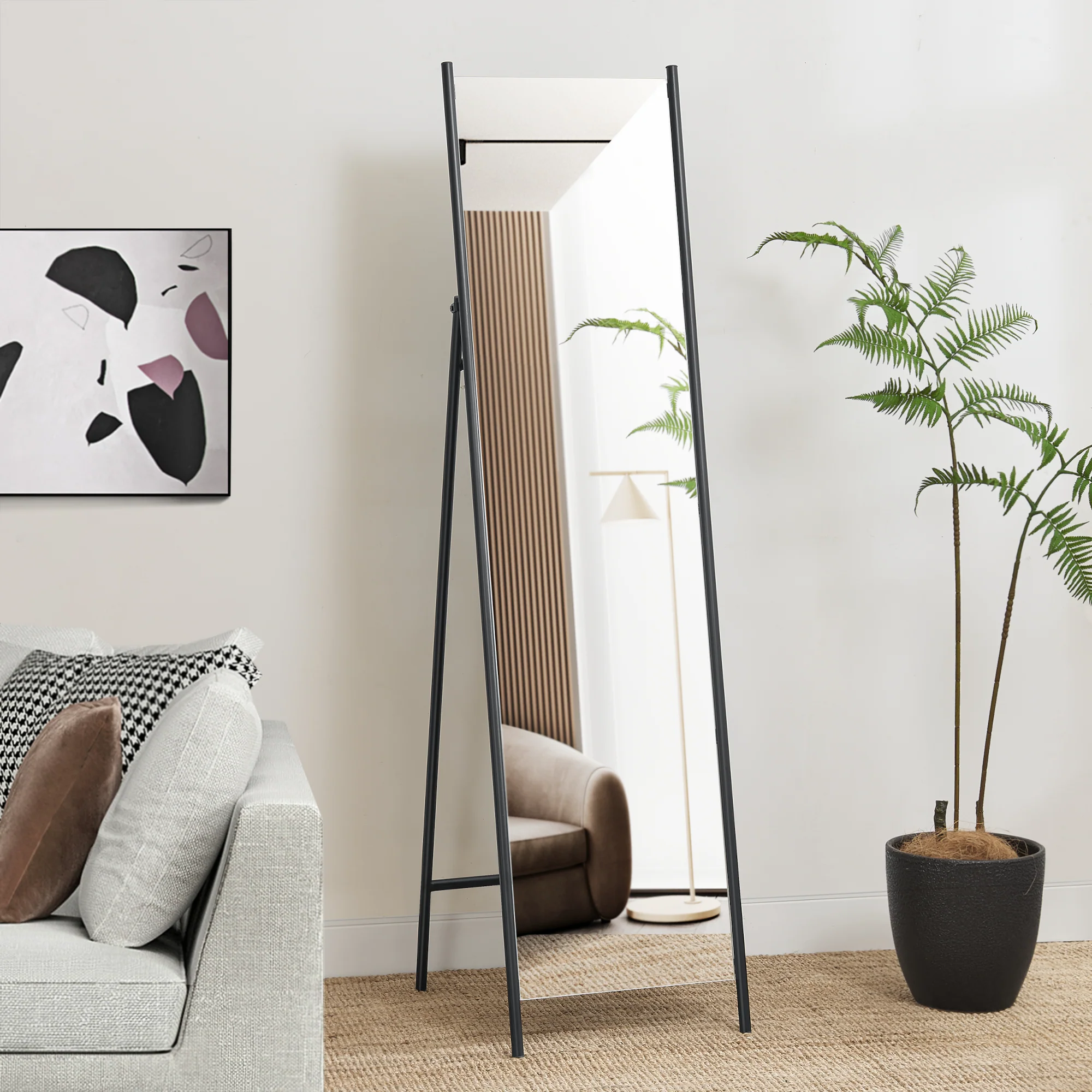 [en.casa] Spiegel vrijstaand Martano 160x42,5x48,5 cm zwart