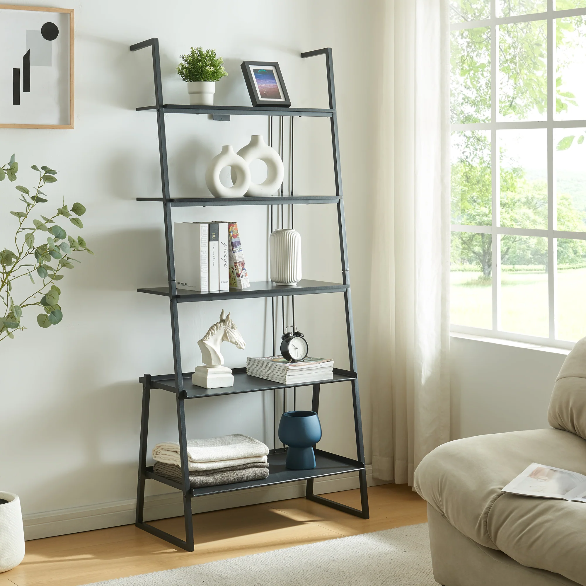 Staand rek Storfjord ladderplank zwart [en.casa] - Image 3