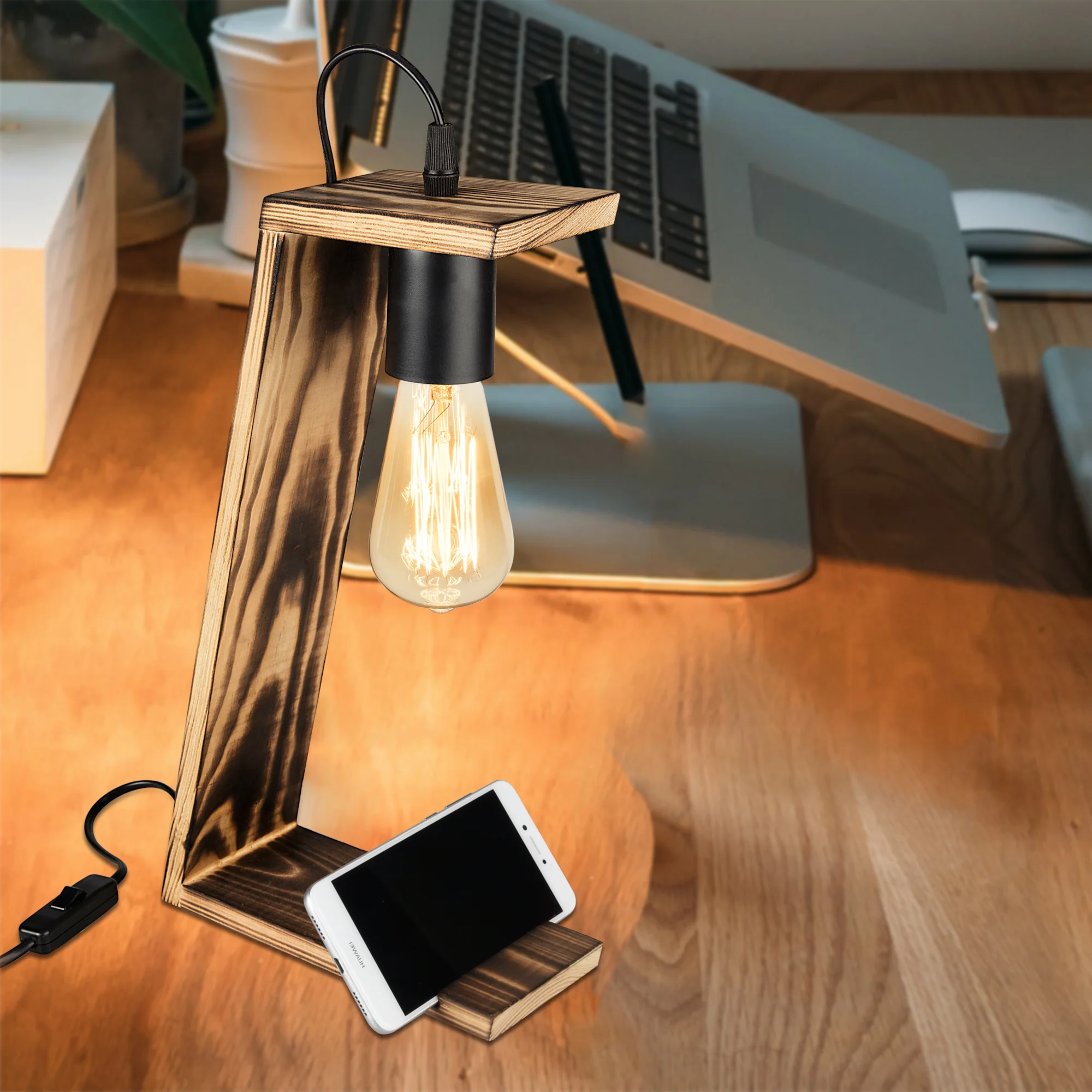 [lux.pro] Tafellamp bureaulamp Gillingham E27 zwart en houtkleurig