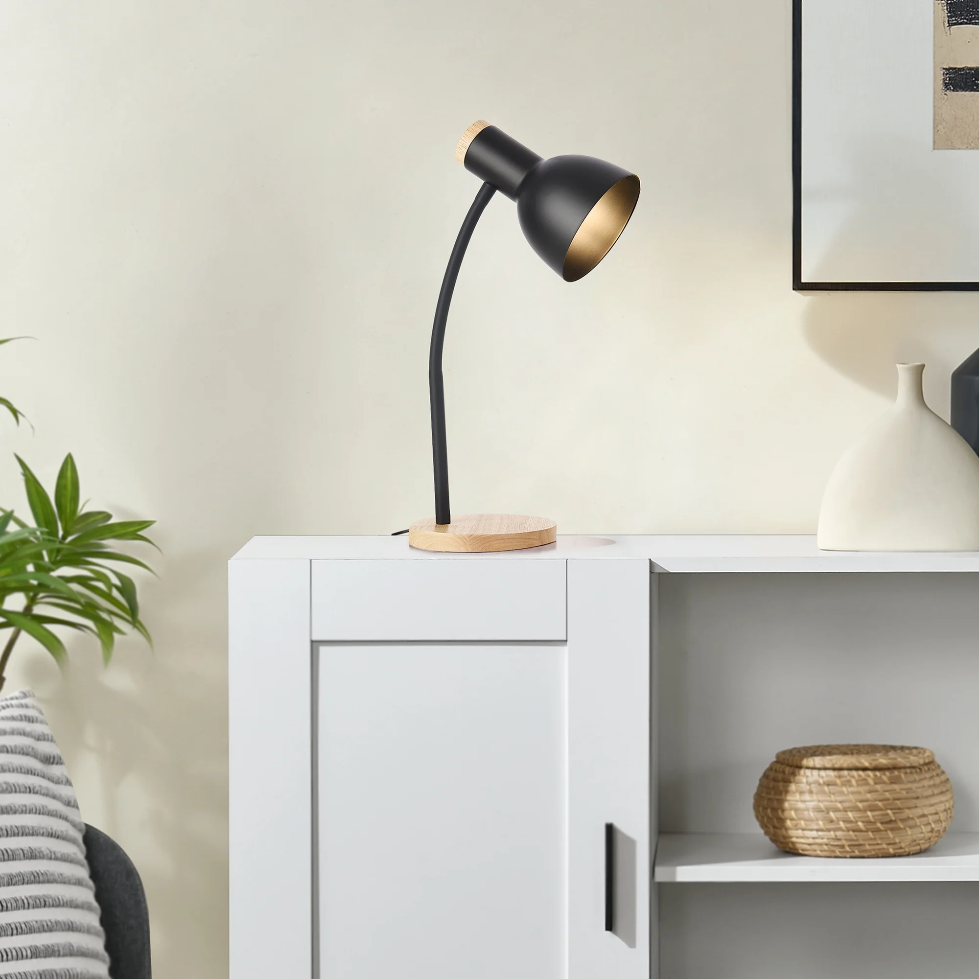 lux.pro Tafellamp Woodley bureaulamp 37 cm houtkleurig en zwart E14