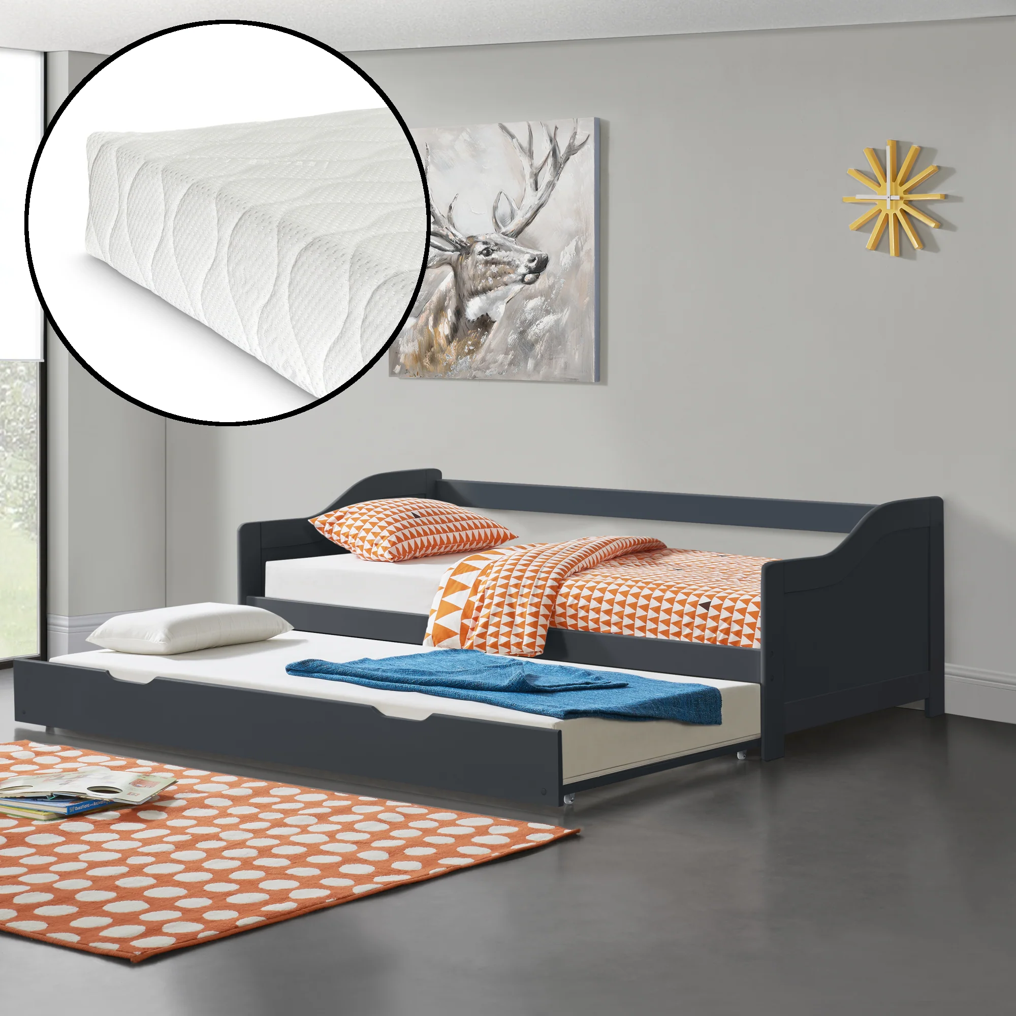 Bedbank tienerbed met onderschuifbed icl. matrassen - verschillende kleuren - Image 2