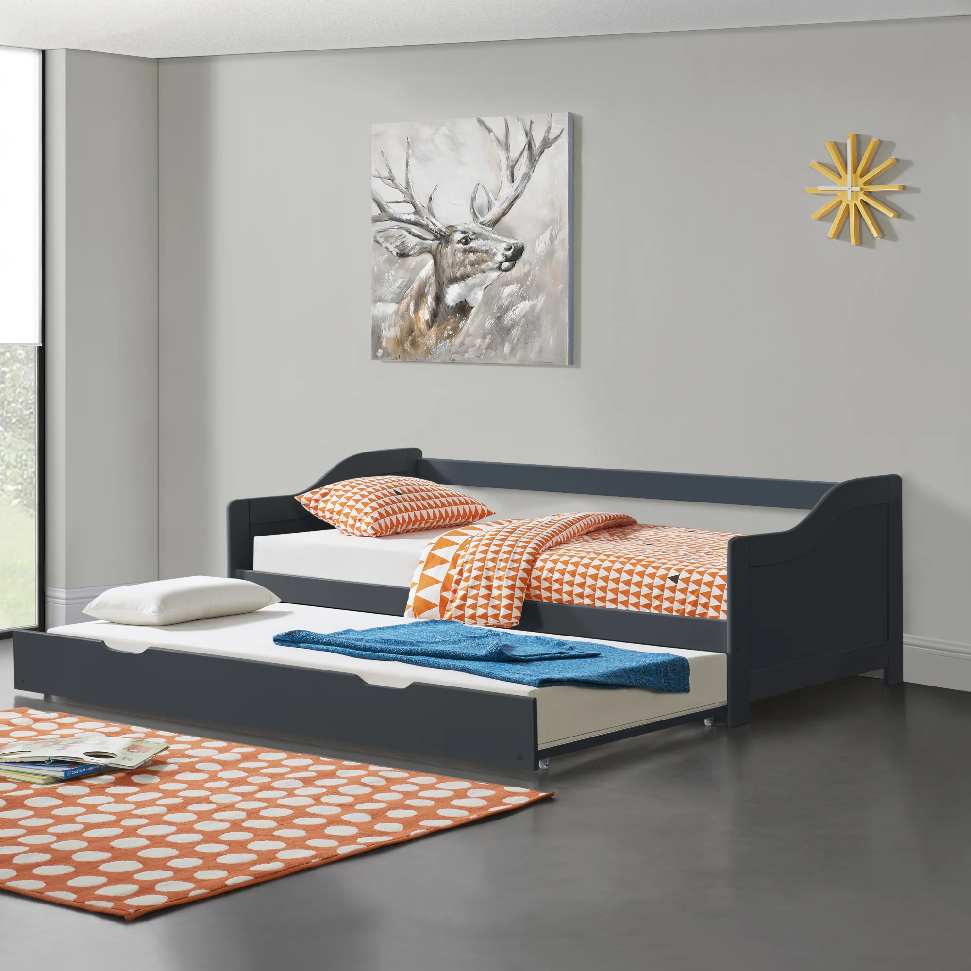 Bedbank tienerbed met onderschuifbed en bedbodem - verschillende kleuren - Image 2