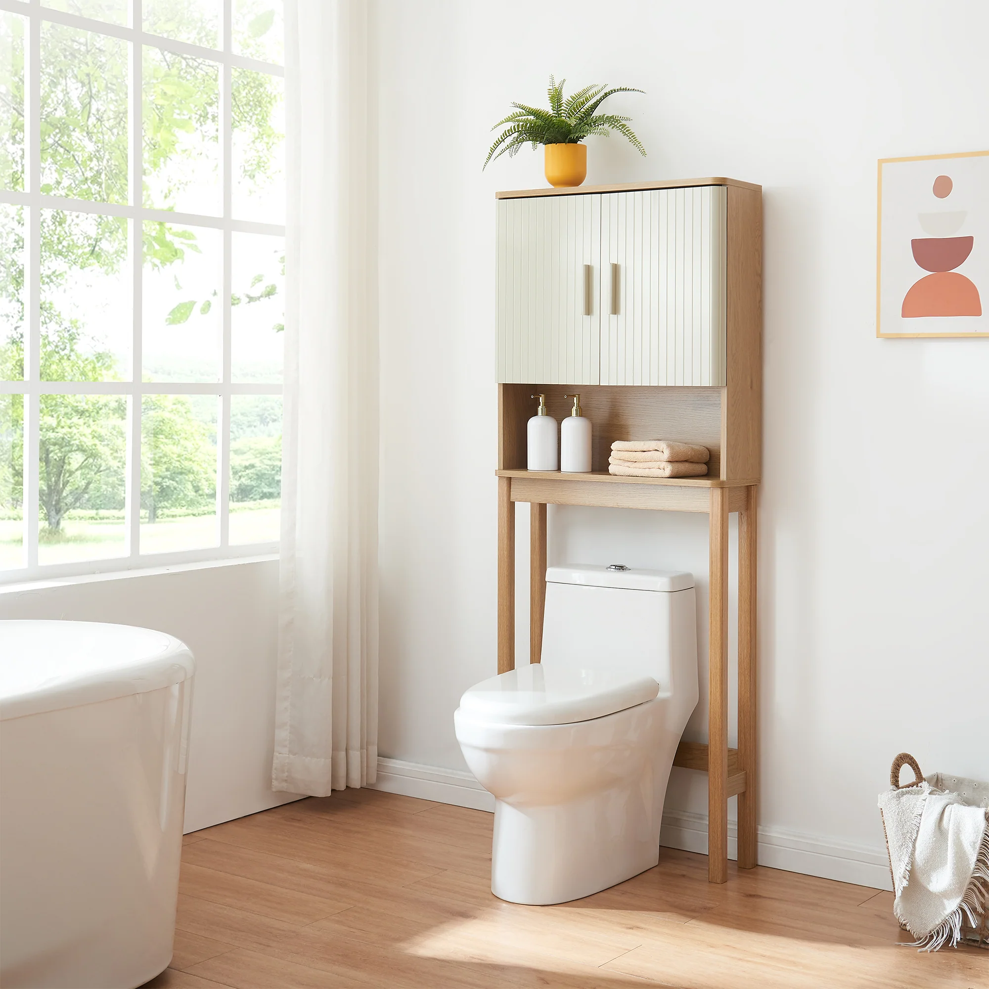 Toiletombouwkast Ferrersp 160x63x20 cm eikenkleurig havermout en naturel [en.casa] - Image 2