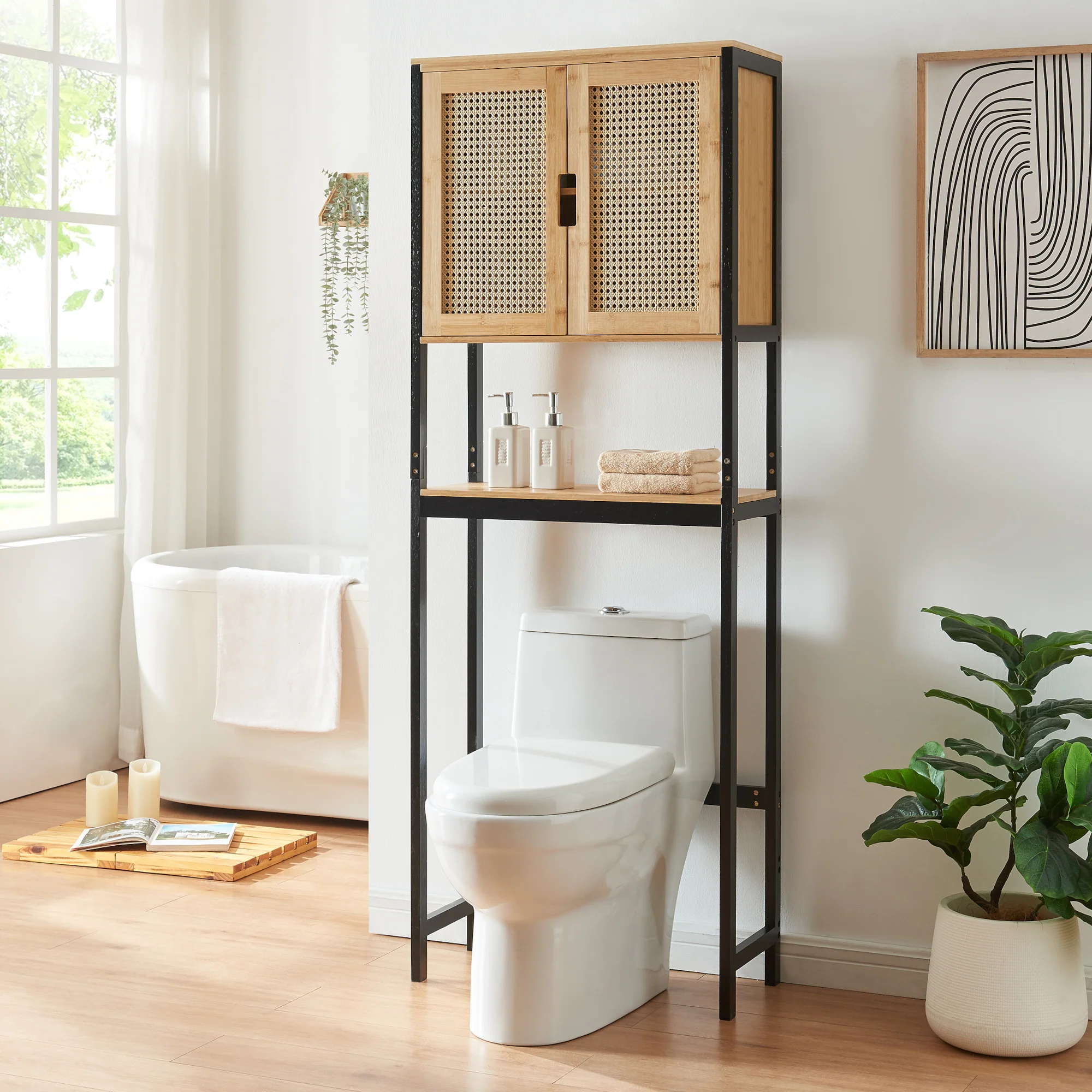 Toilet ombouwkast Tervola 172x63x27 cm zwart en naturel [en.casa]