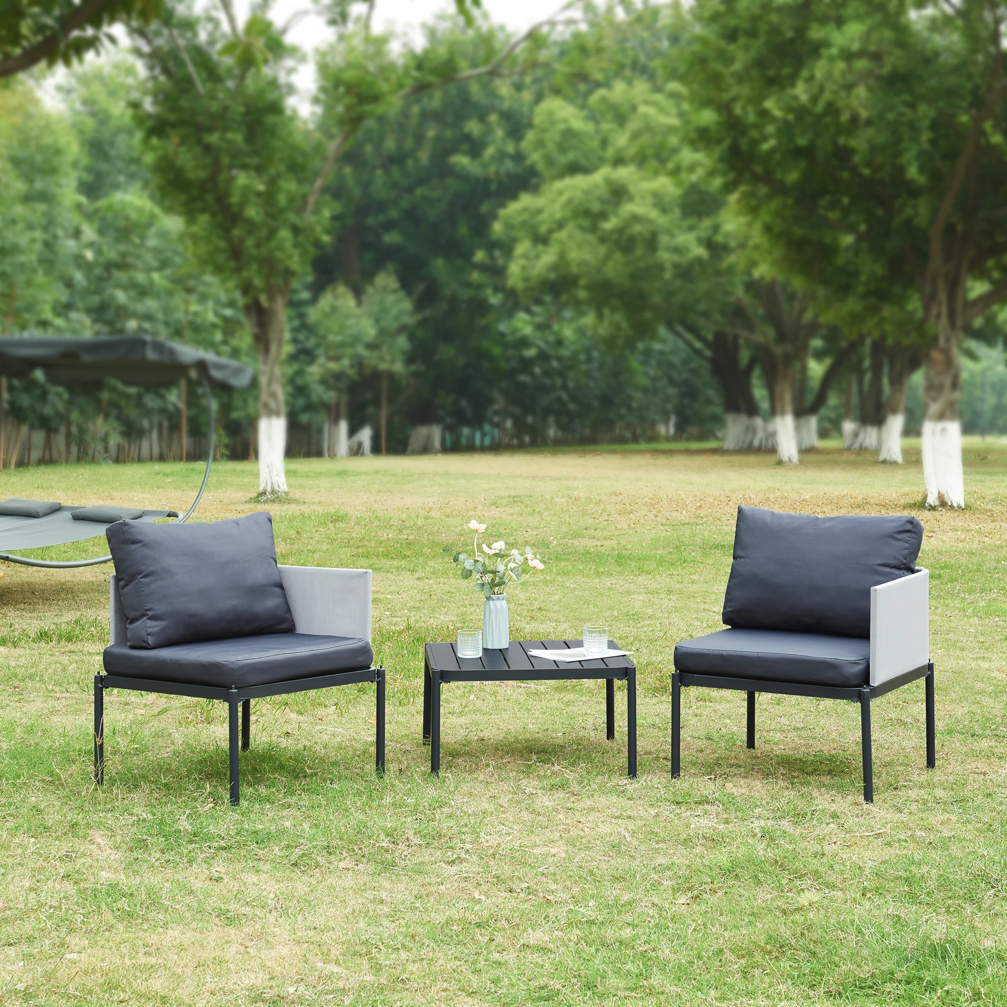Tuinset Accettura 3-delig tuintafel met 2 tuinstoelen grijs casa.pro
