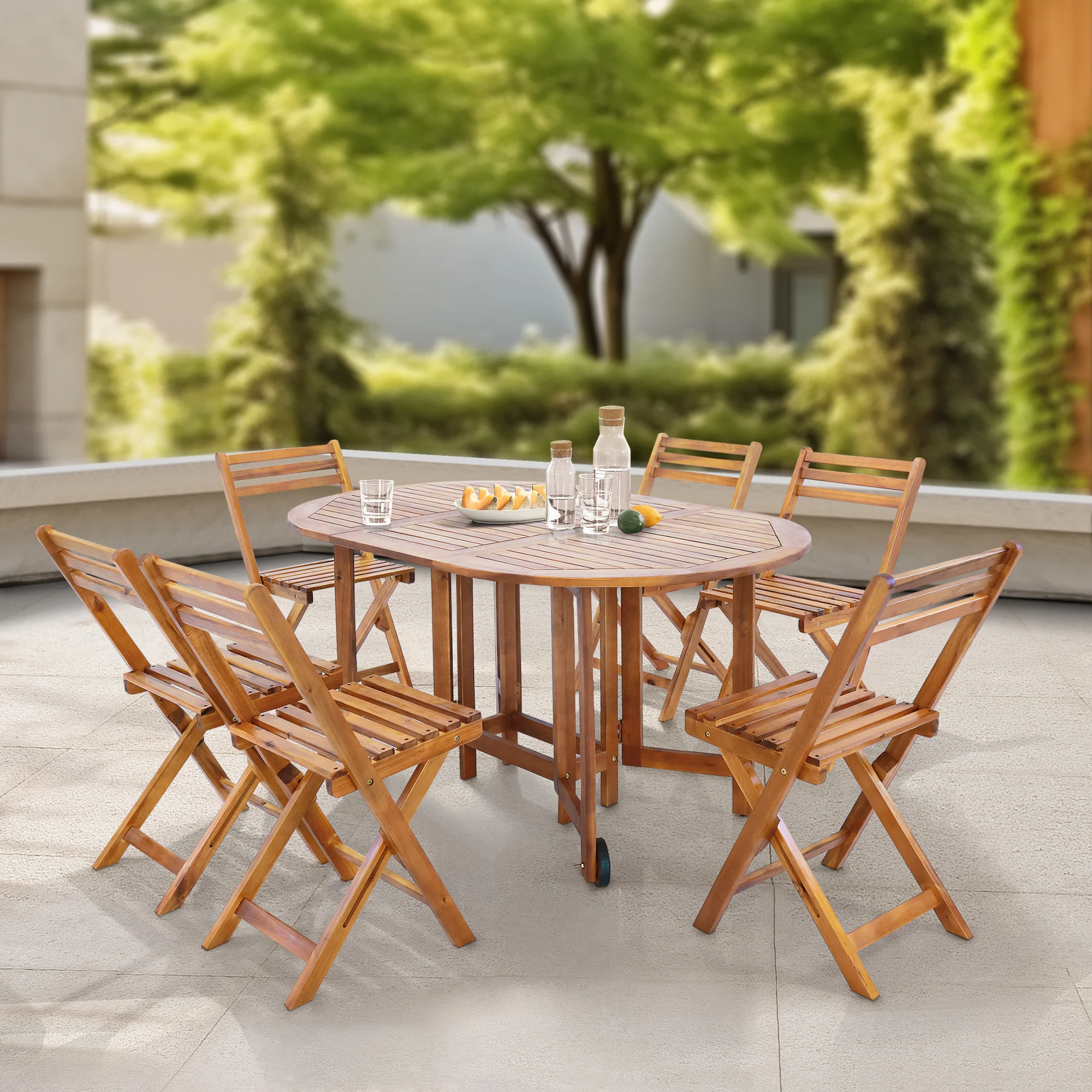 Tuinset Acerenza 7-delig tuintafel met 6 tuinstoelen houtkleurig FSC®-gecertificeerd [en.casa]
