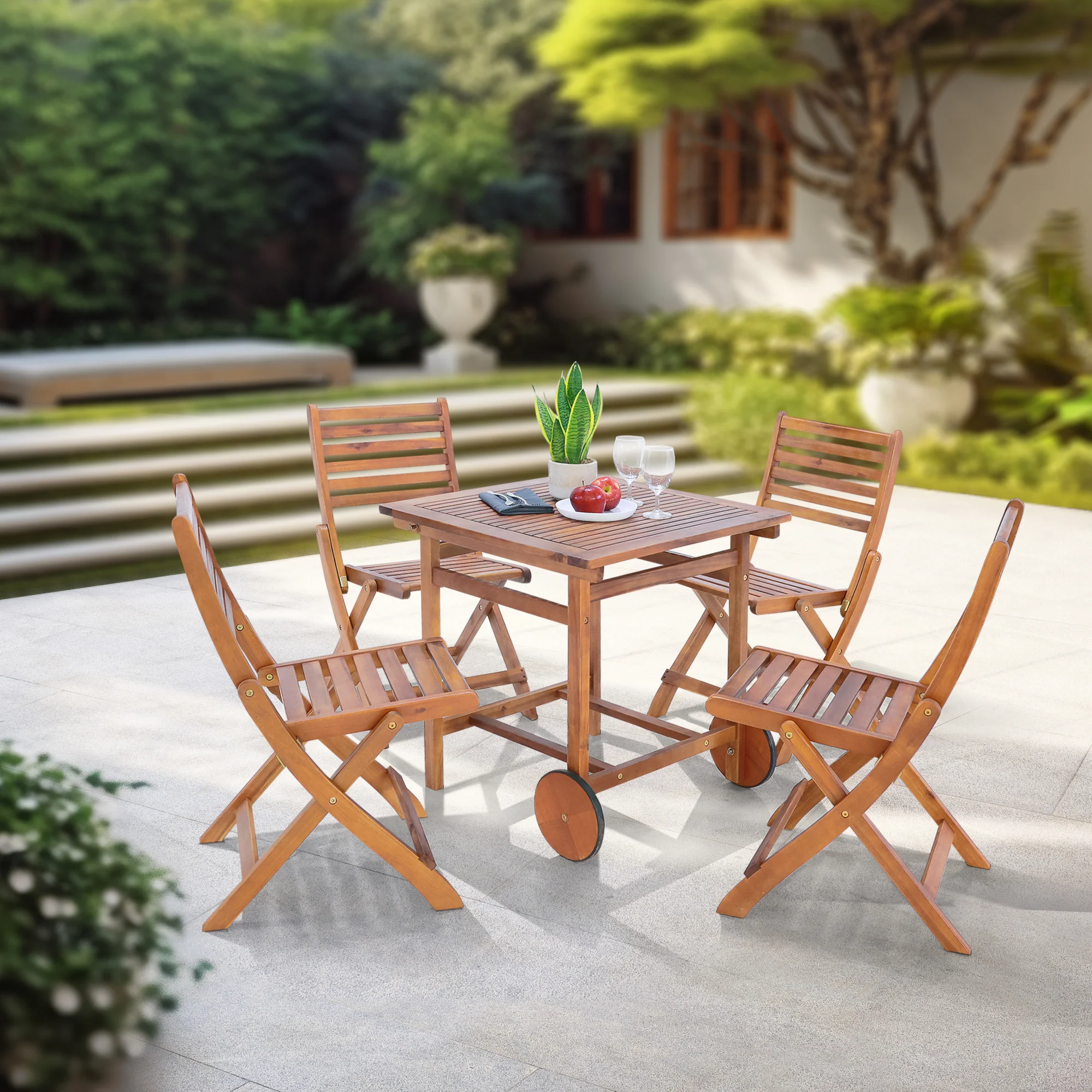 Tuinset Ancarano 5-delig tuintafel met 4 tuinstoelen houtkleurig FSC®-gecertificeerd [en.casa]