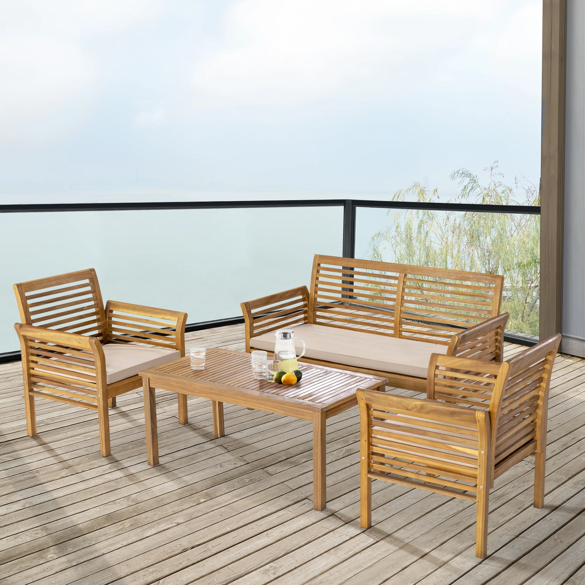 Tuinset Candela 4-delig houtkleurig en beige casa.pro