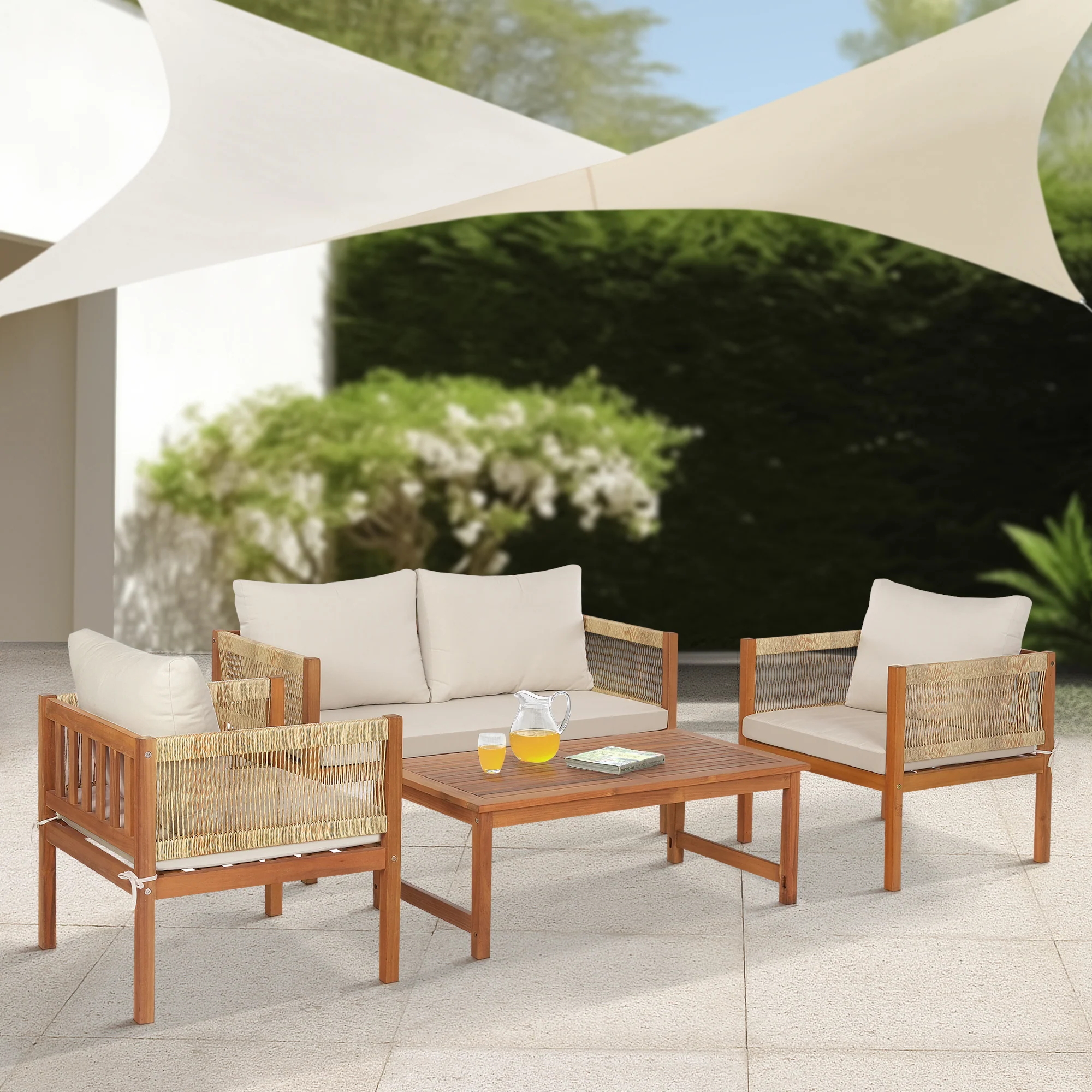 Tuinset Cannole 4-delig houtkleurig en beige casa.pro
