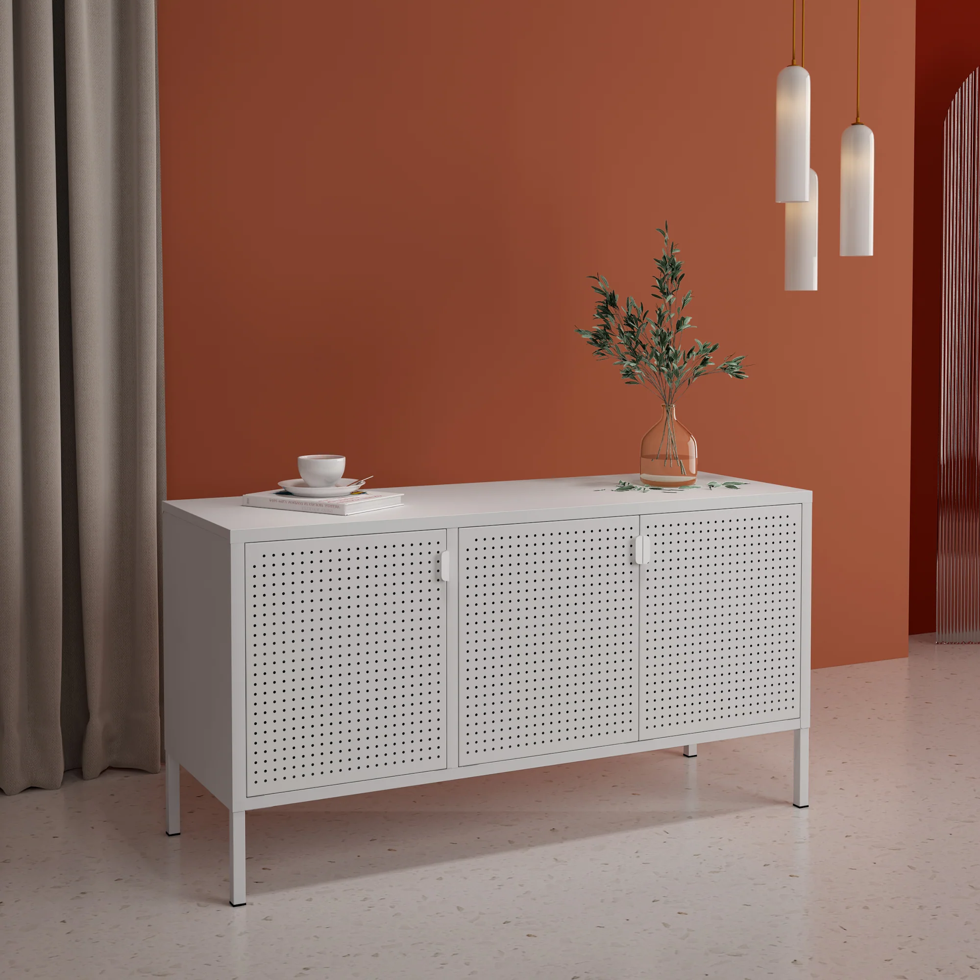 TV meubel Castelli 114x40x60 cm metaal met 3 deuren wit [en.casa]