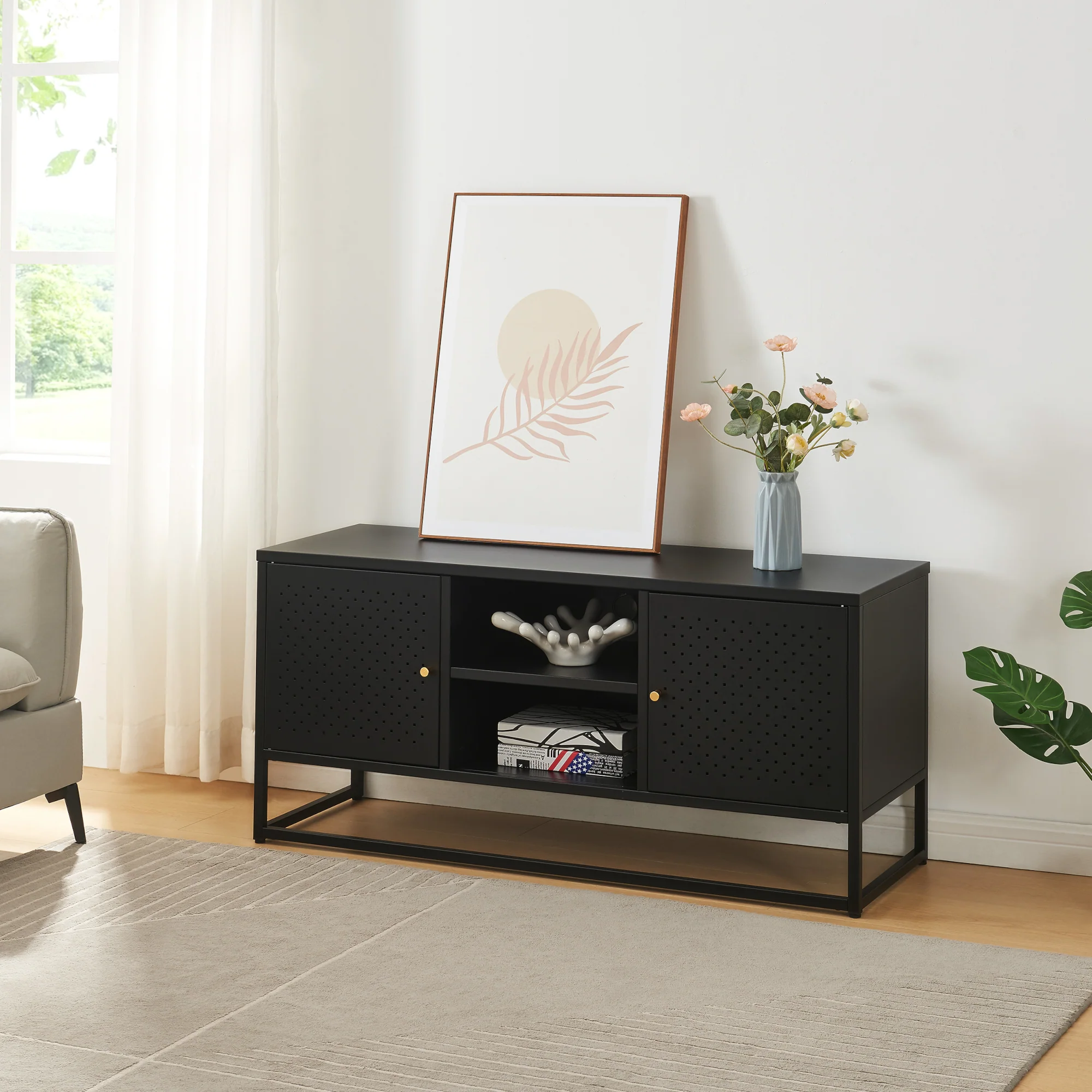 TV meubel Janakkala staal zwart [en.casa] - Image 2