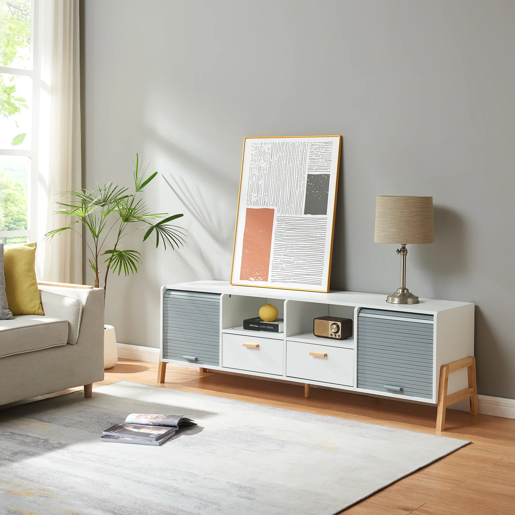 TV-meubel Kvaefjord 160x40x52 cm wit en grijs [en.casa]