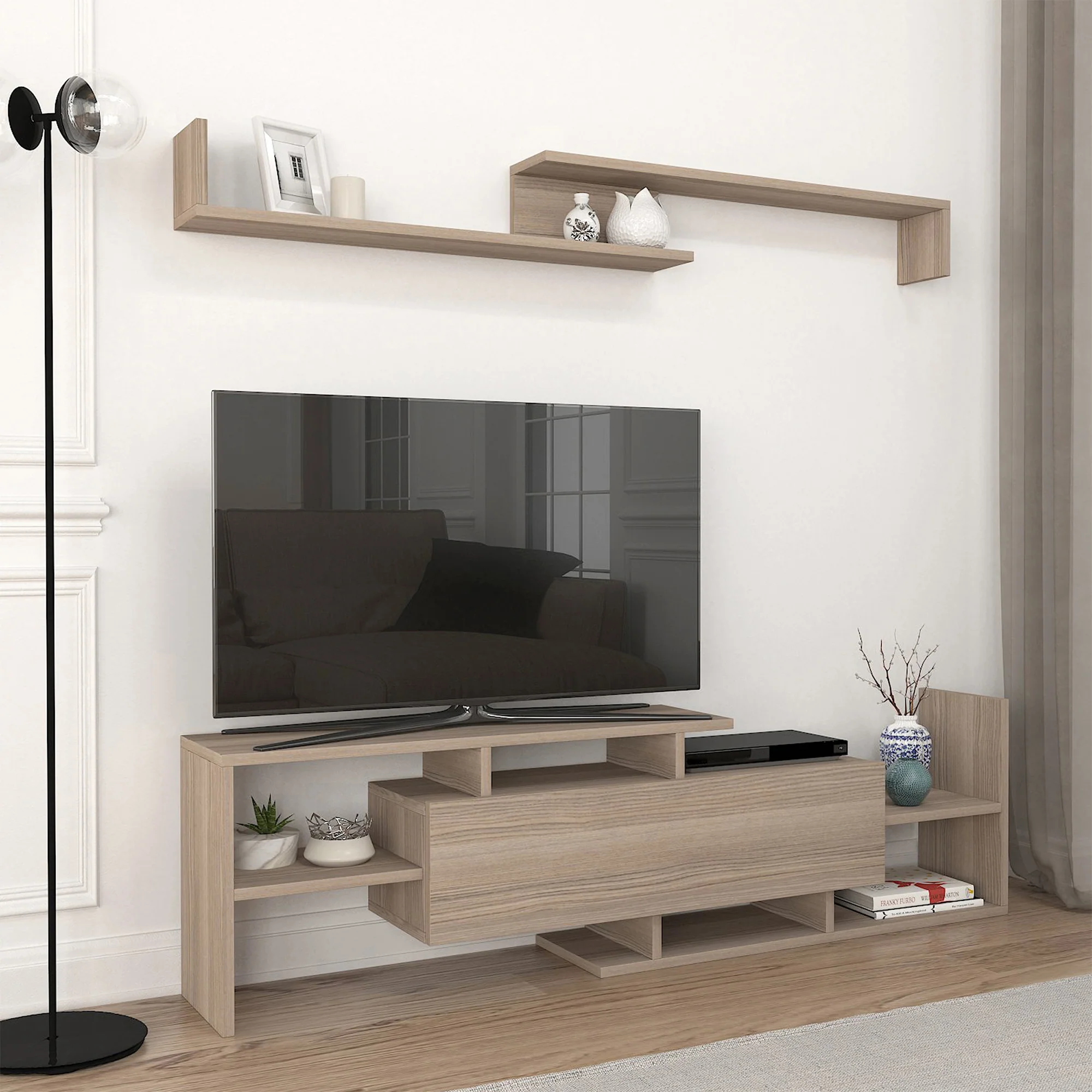Tv-meubelset Liksefte met wandrek 154x28x42 cm [en.casa]