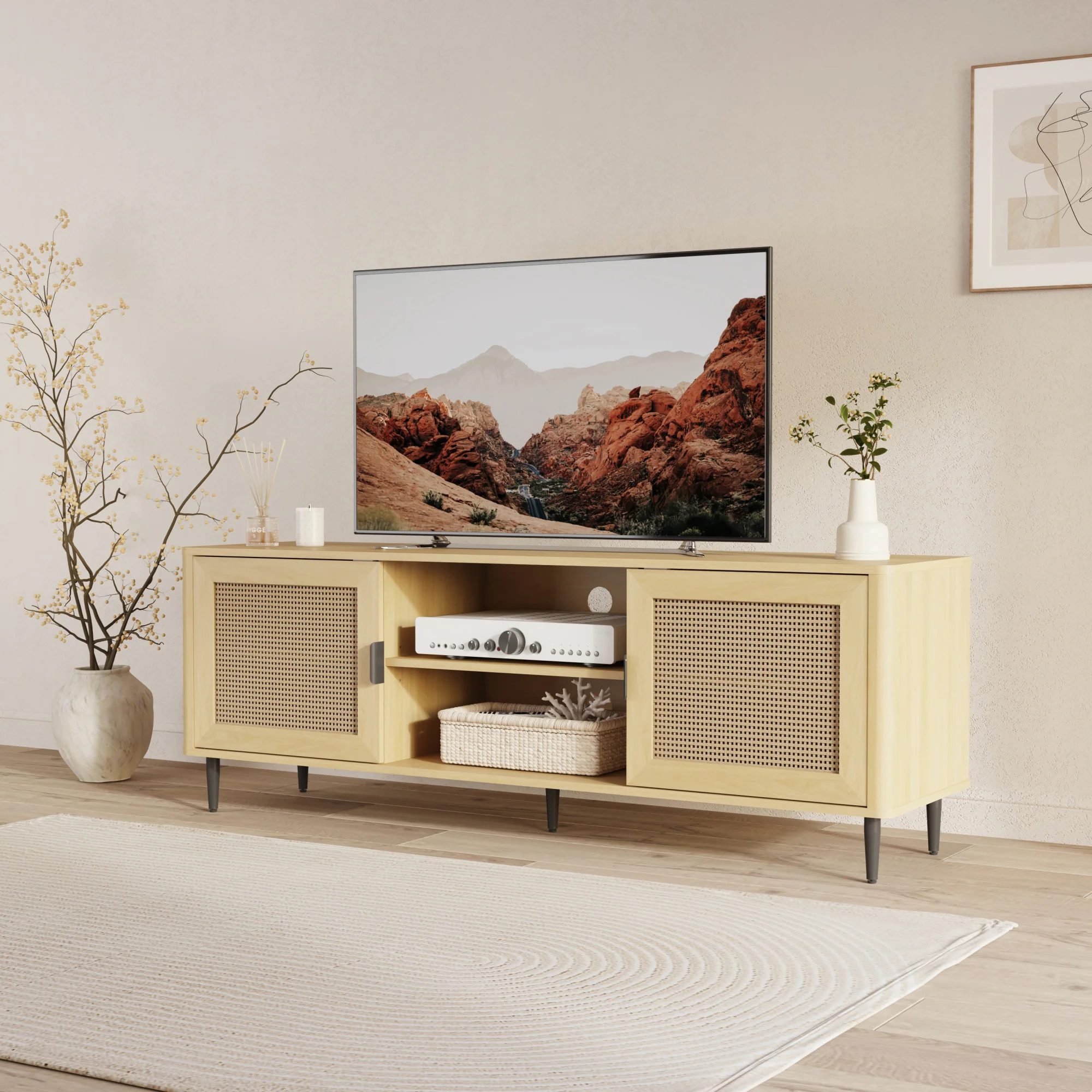Tv-meubel Lukhomso 152x40x54 cm eikenkleurig en zwart [en.casa] - Image 2