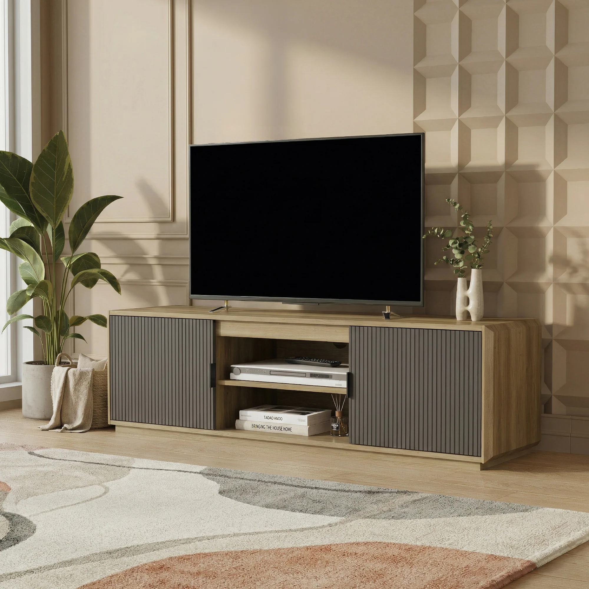 TV meubel Trömi 150x40x43 cm eikenkleurig en grijs [en.casa]  - Image 2