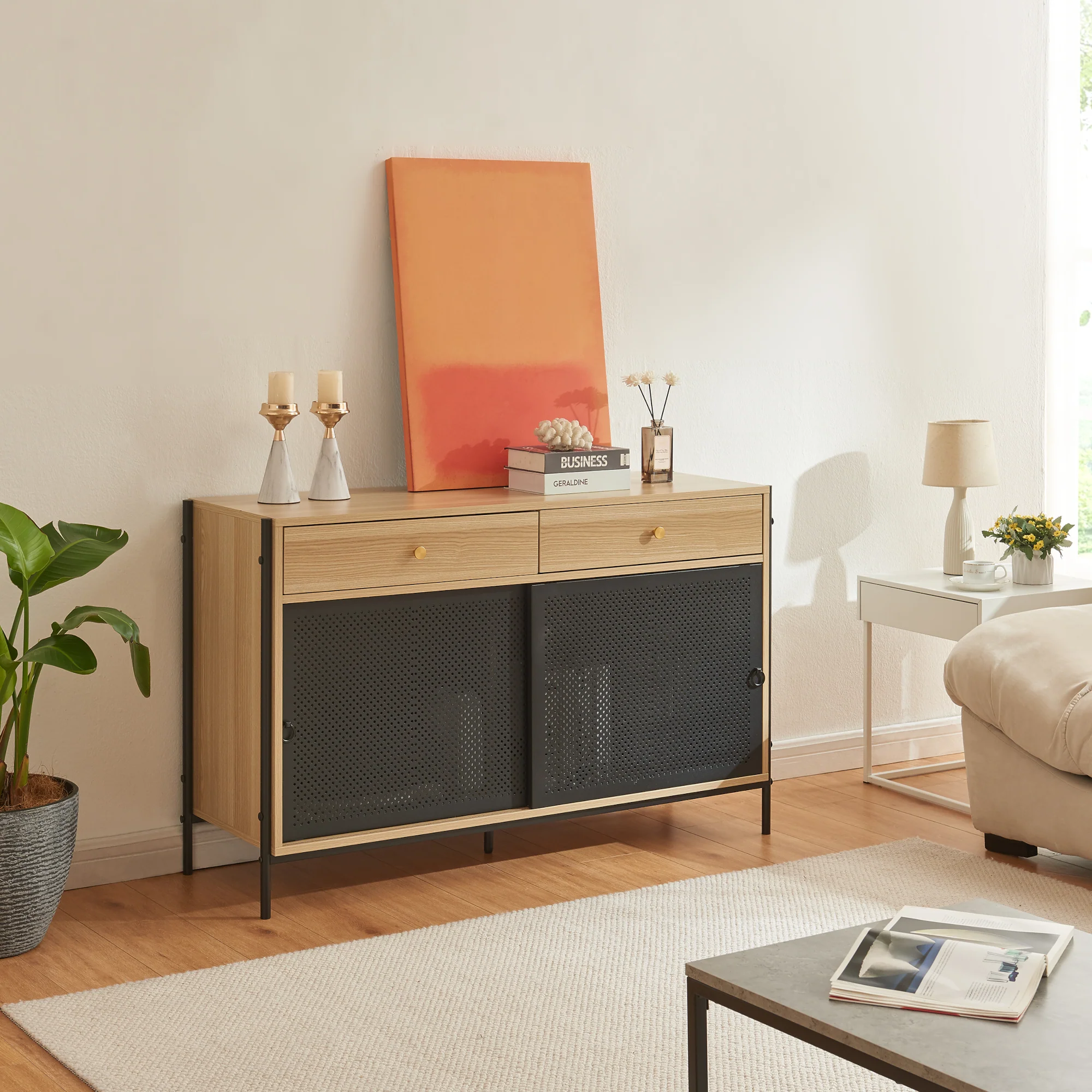 TV meubel Tysnes 120x40x75 cm eikenkleurig en zwart [en.casa]