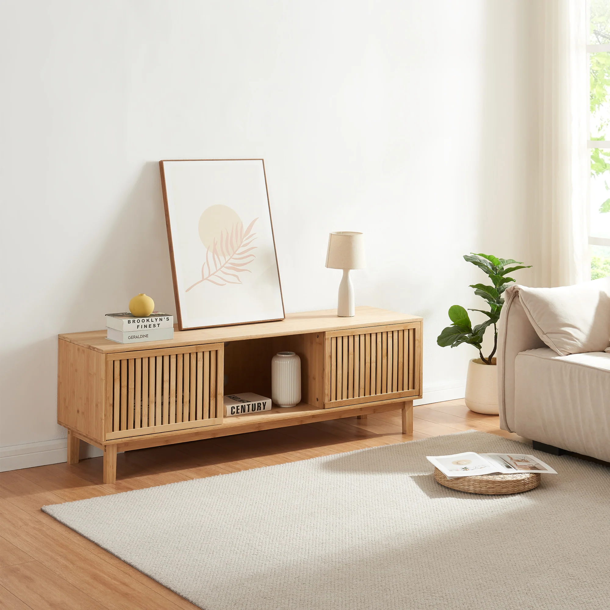 TV meubel Ypäjä 150x42x50 cm bamboe naturel [en.casa]