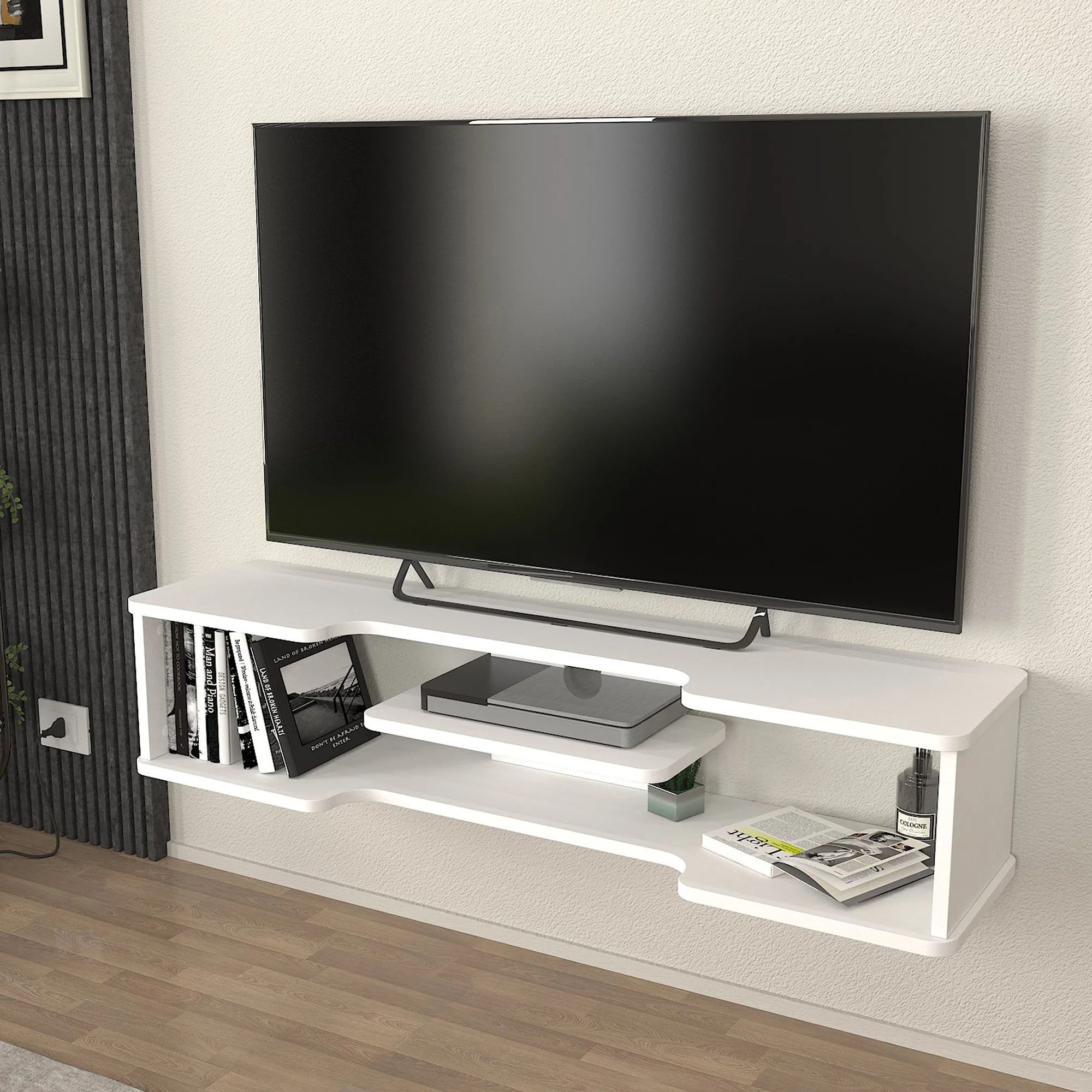 TV meubel Yrela zwevend 120x30x26 cm wit [en.casa]