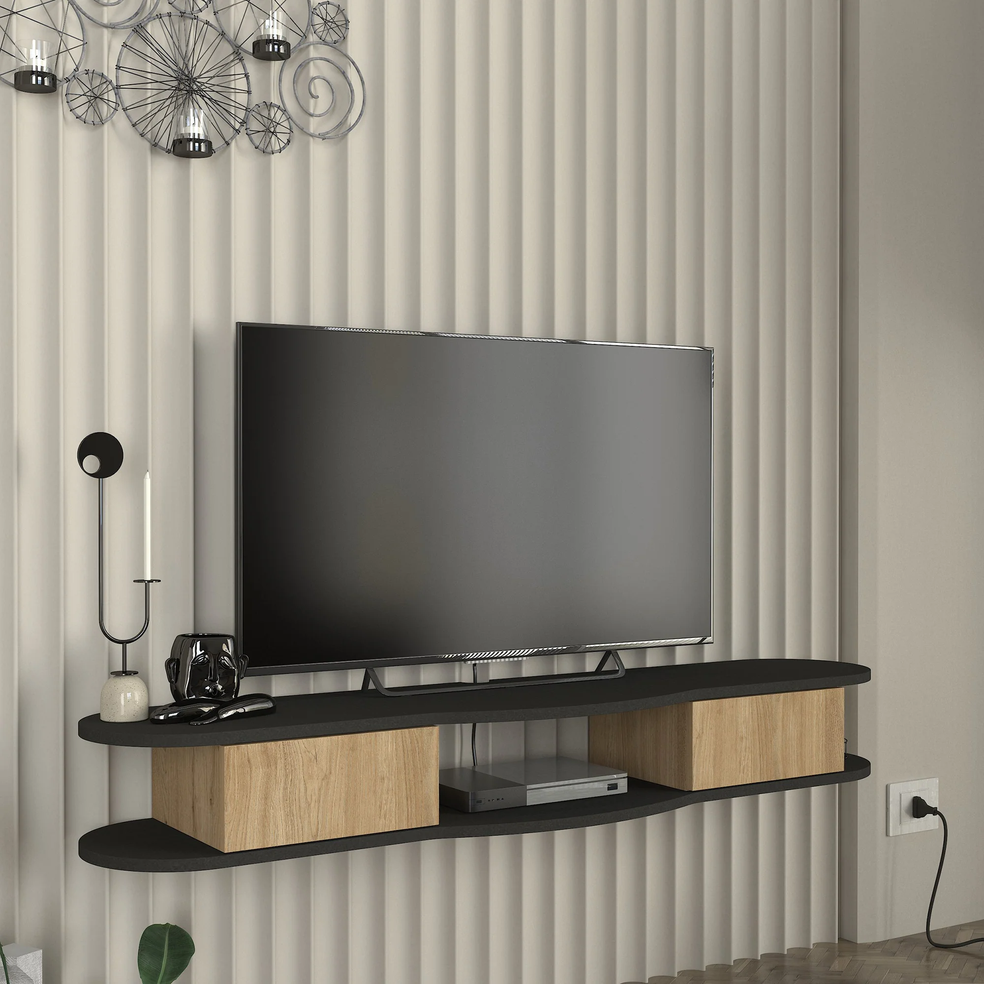 TV meubel Nyskiri zwevend 150x35x19 cm antraciet en eikenkleurig [en.casa]