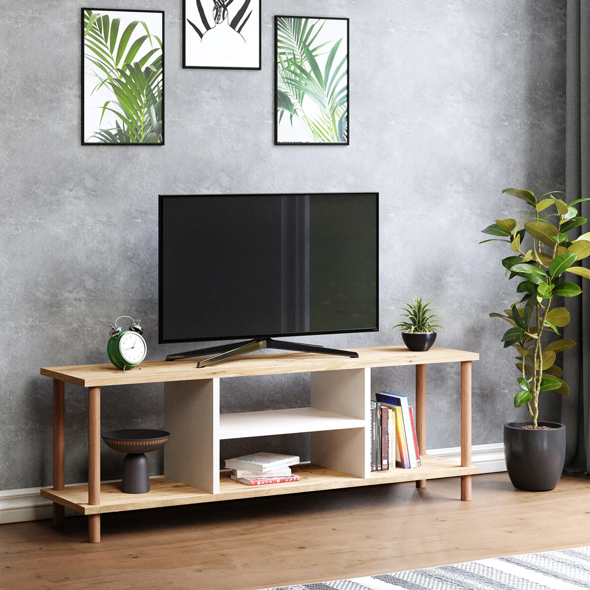 [en.casa] TV meubel Ærøskøbing 120x29x43 cm wit - 4 varianten - Image 2