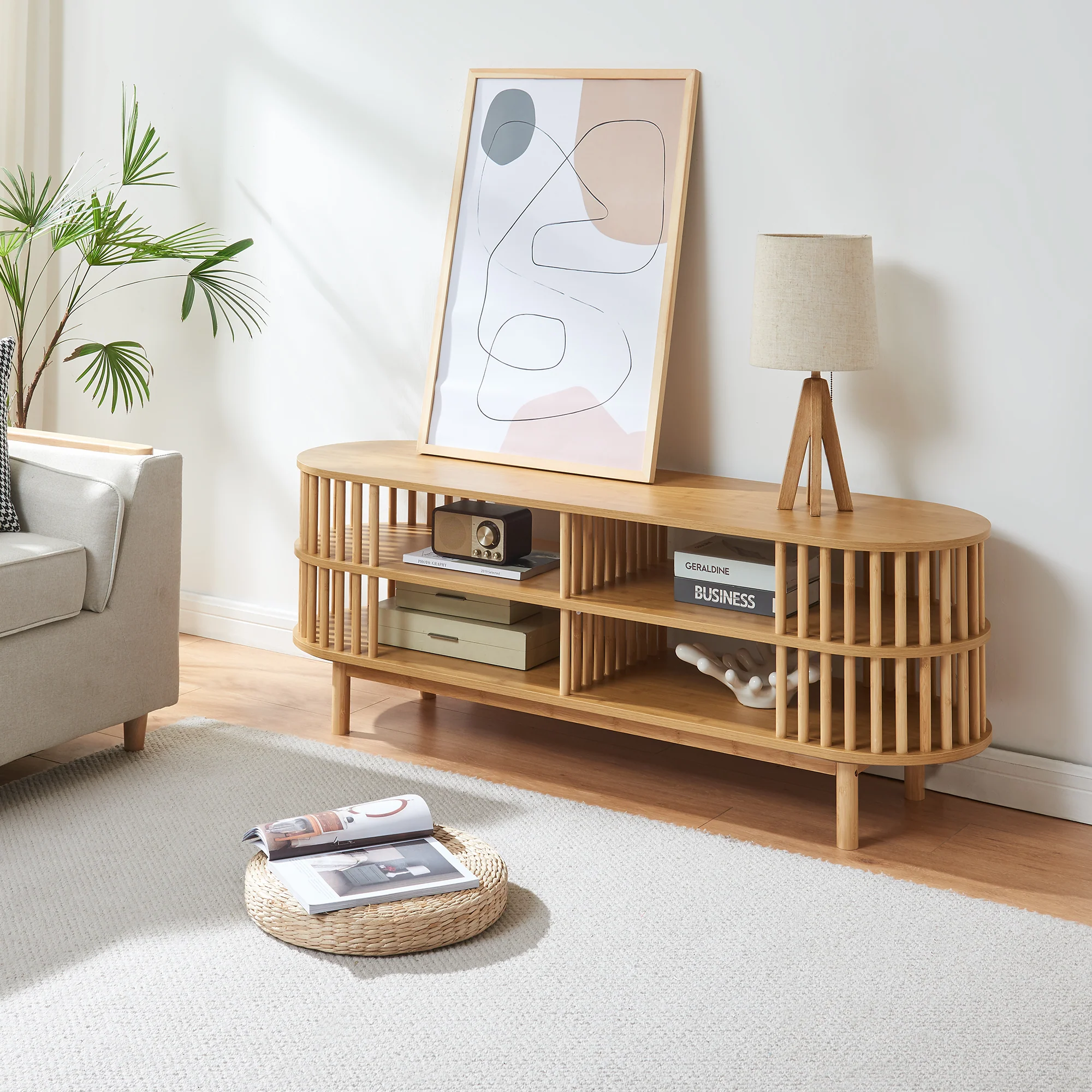 Tv-meubel Jarvenpaa met 4 open vakken naturel [en.casa] - Image 2