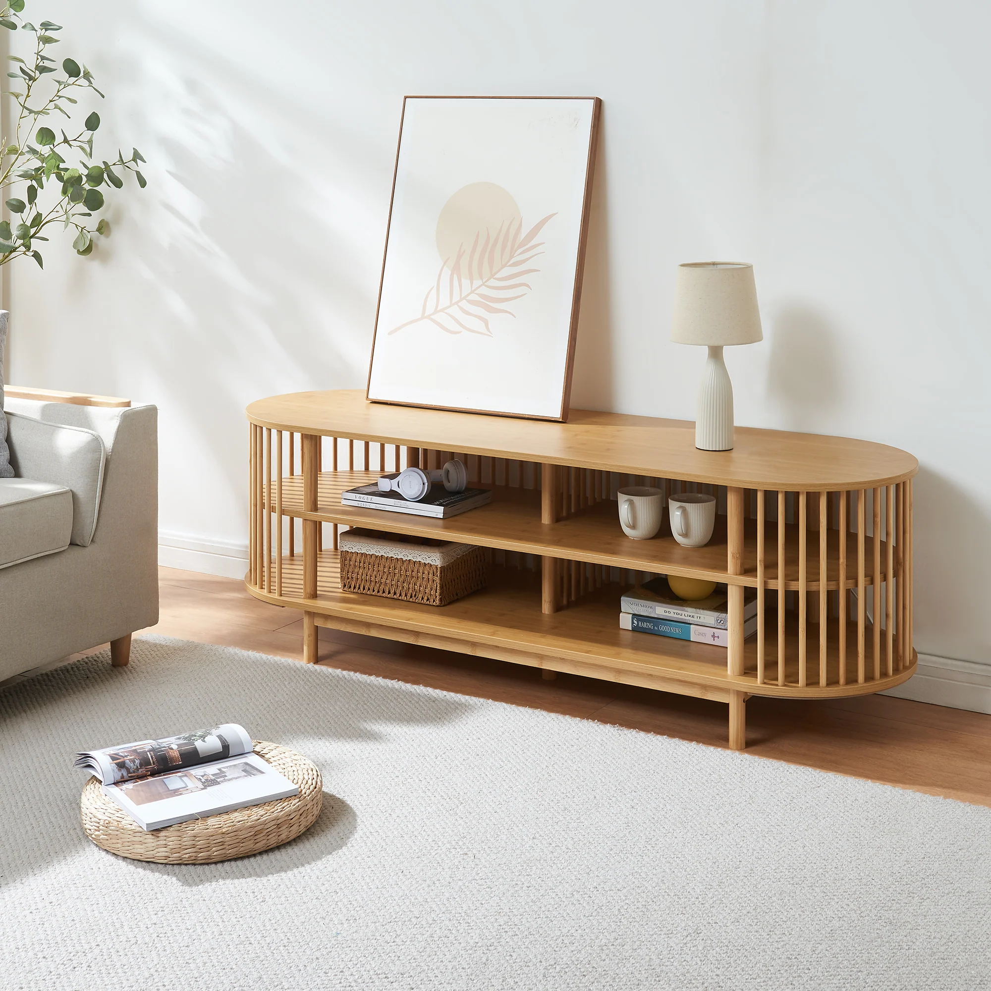 Tv-meubel Jarvenpaa met 4 open vakken naturel [en.casa] - Image 3