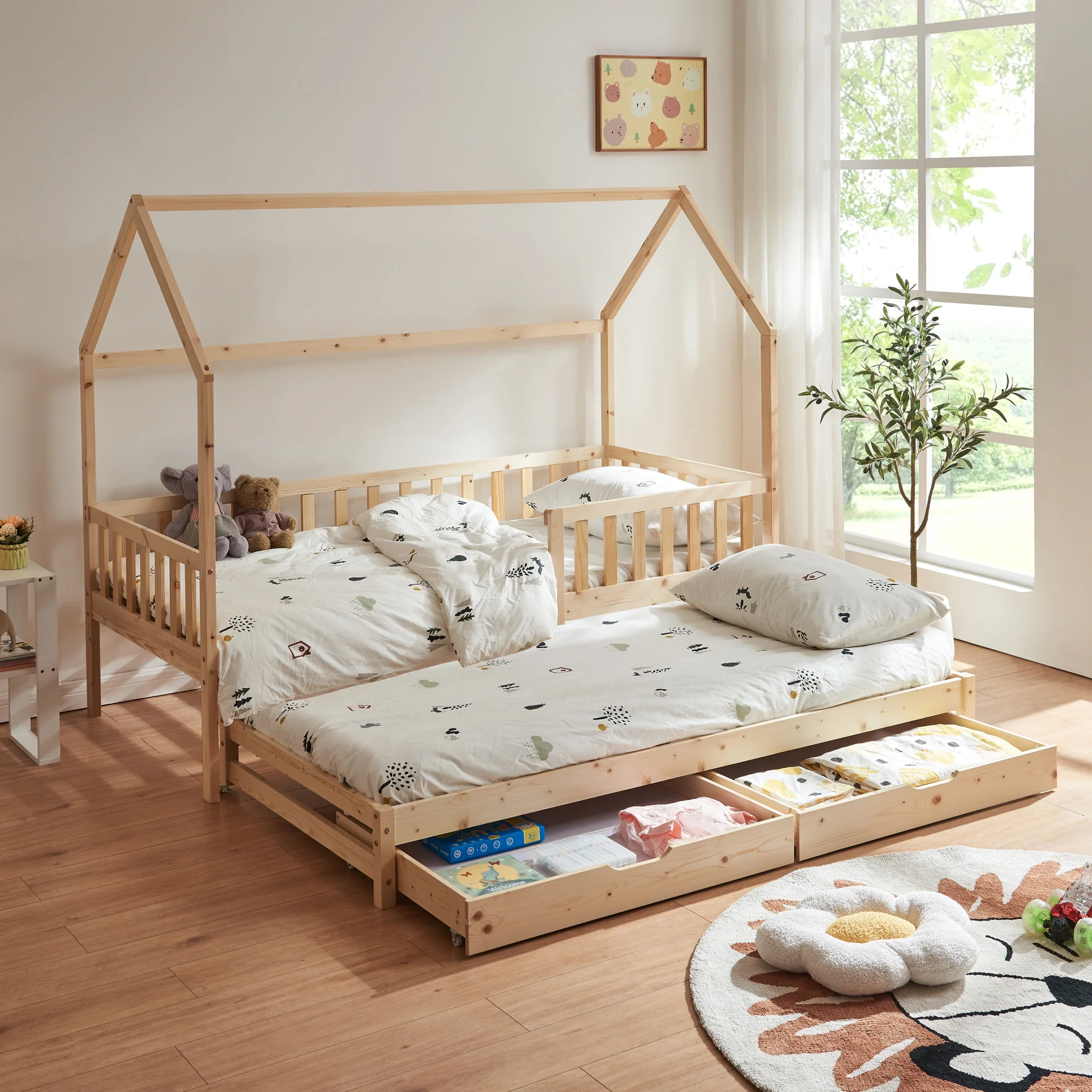 Kinderbed Aarghonmaa met uitschuifbed en opberglades 90x200 cm [en.casa] - Image 2