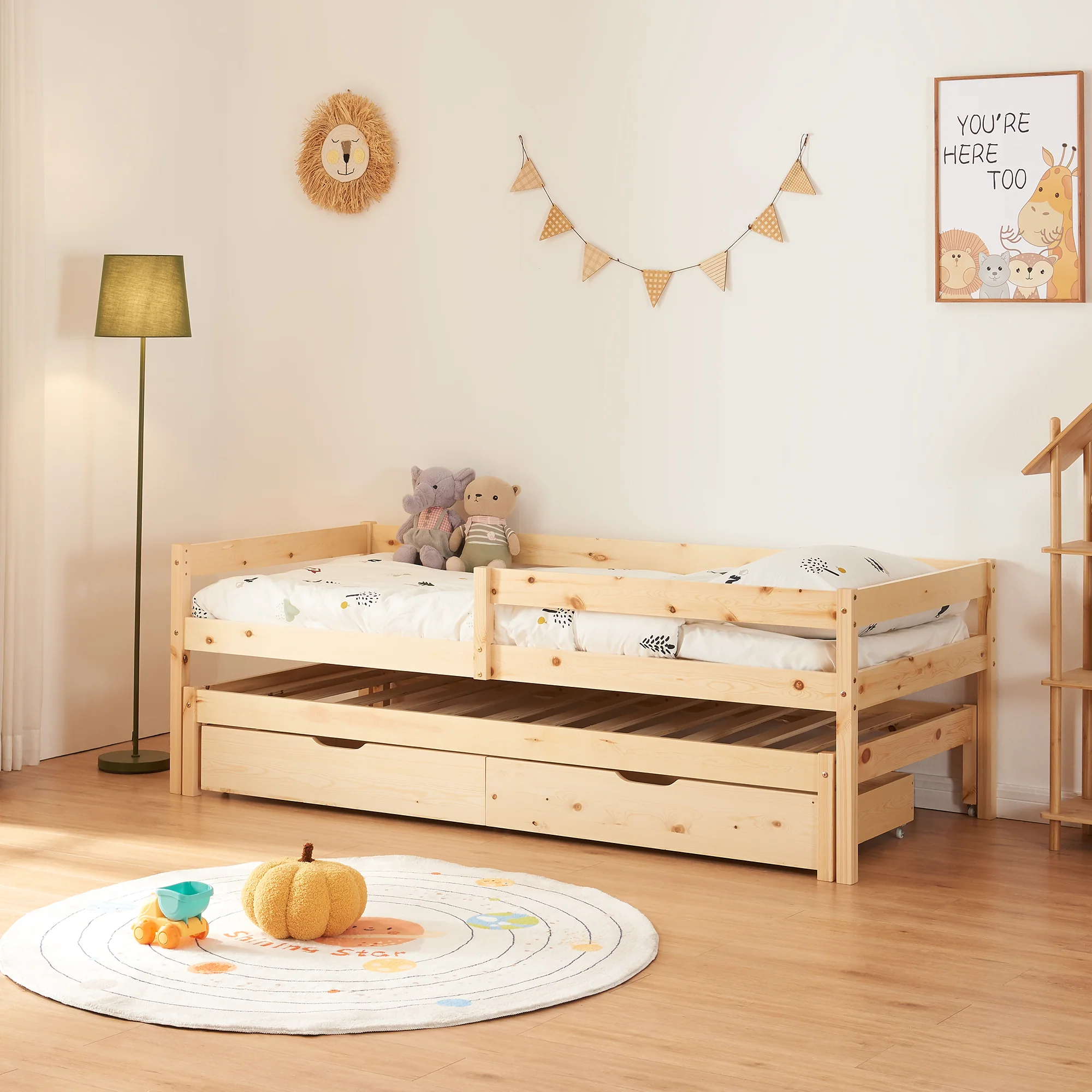 Kinderbed Sonkajärvi met onderschuifbed 90x200 cm naturel [en.casa]