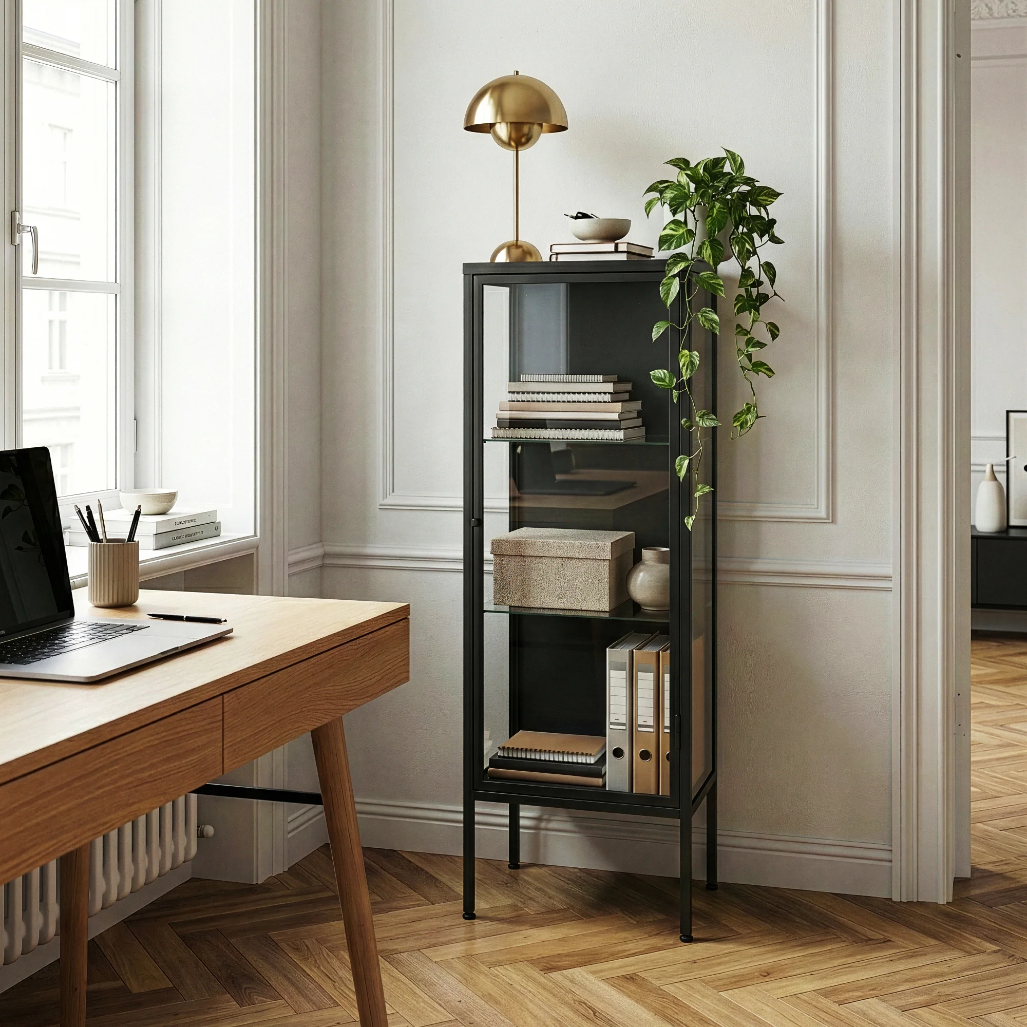 Vitrinekast Borshavisa 116x34x30 cm zwart [en.casa]