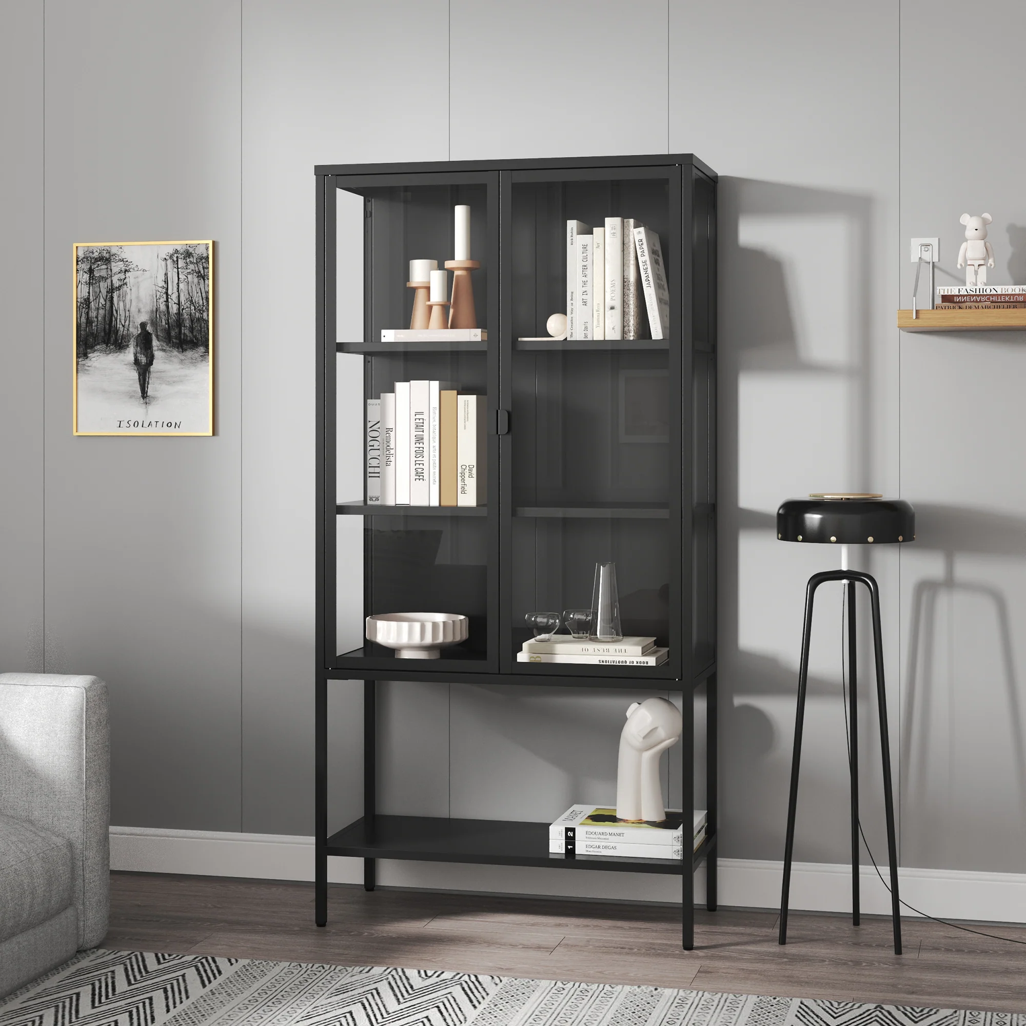 Vitrinekast Borshavisa staal 160x80x35 cm zwart [en.casa] - Image 2