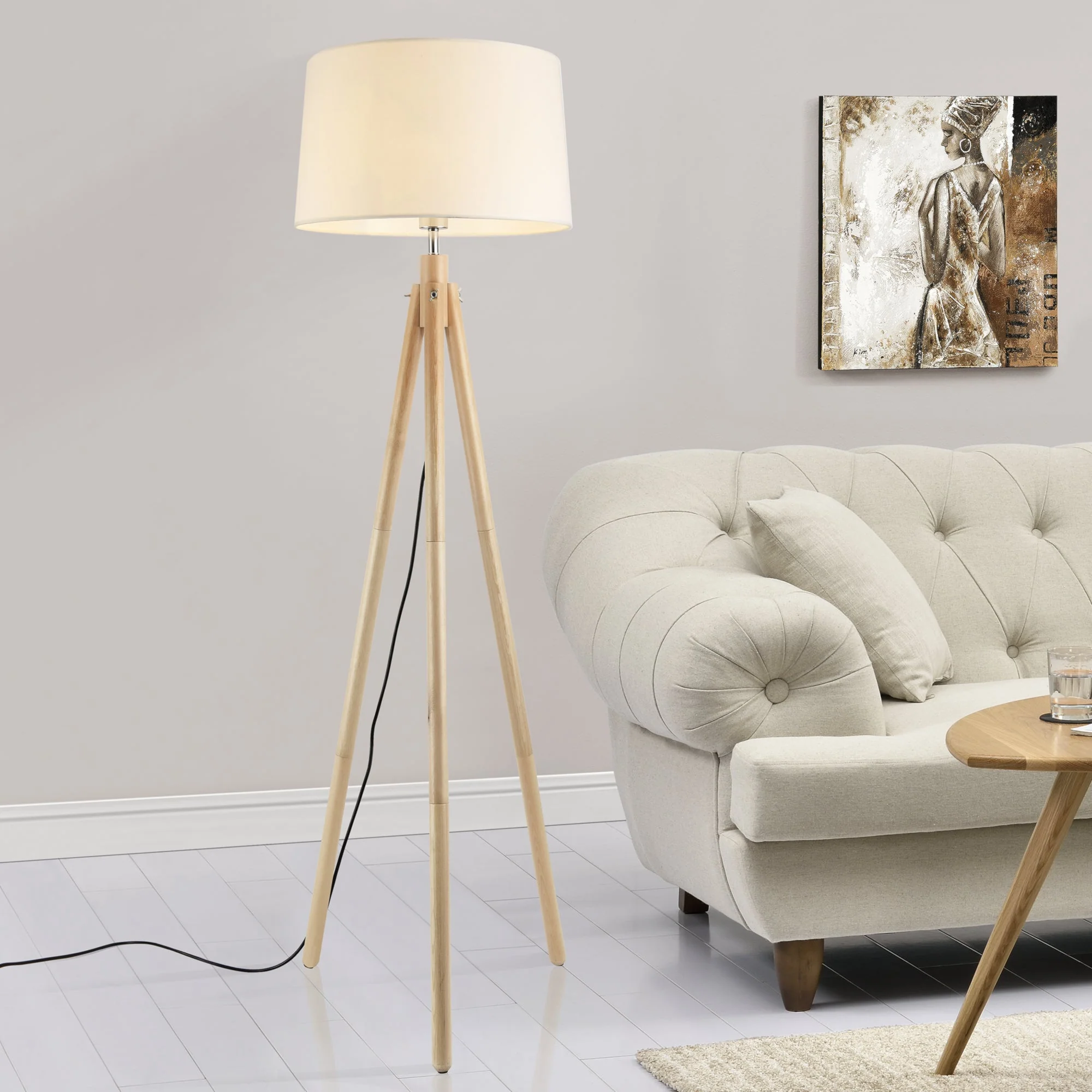 Staande lamp Tomar vloerlamp 153 cm E27 houtkleurig en wit - Image 2