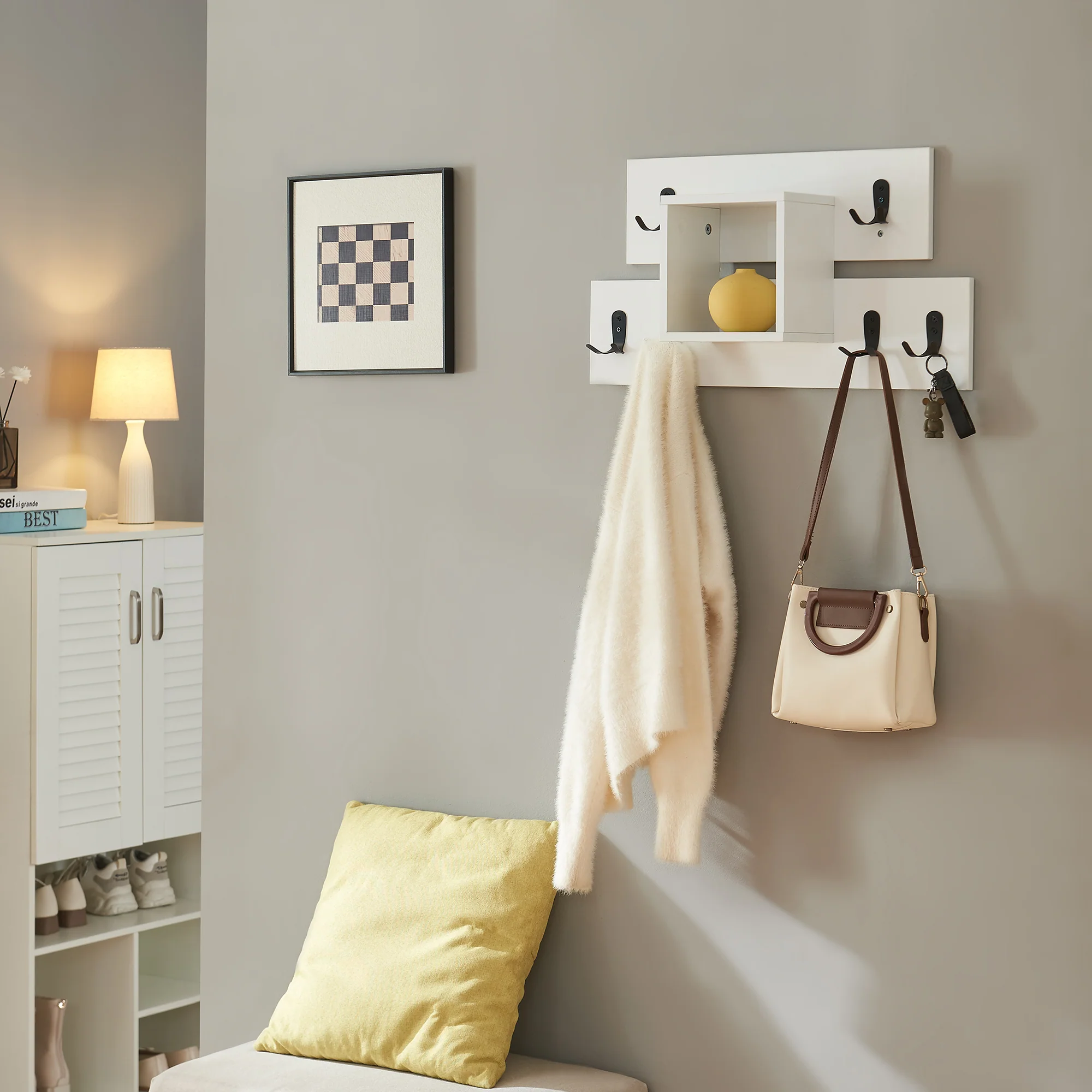 Wandkapstok Vänd 32x60x14 cm wit en zwart [en.casa]