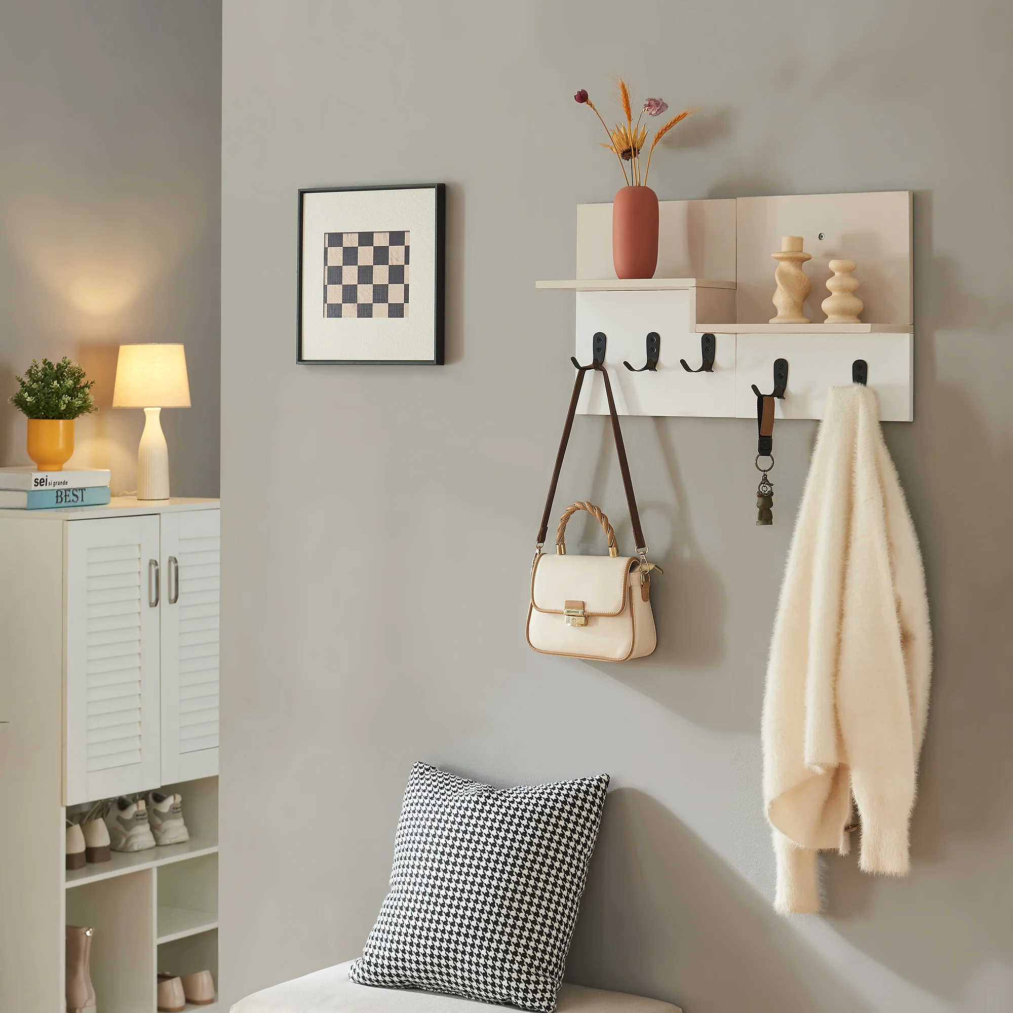 Wandkapstok Botaruvn 34x59x13 cm beige wit en zwart [en.casa]