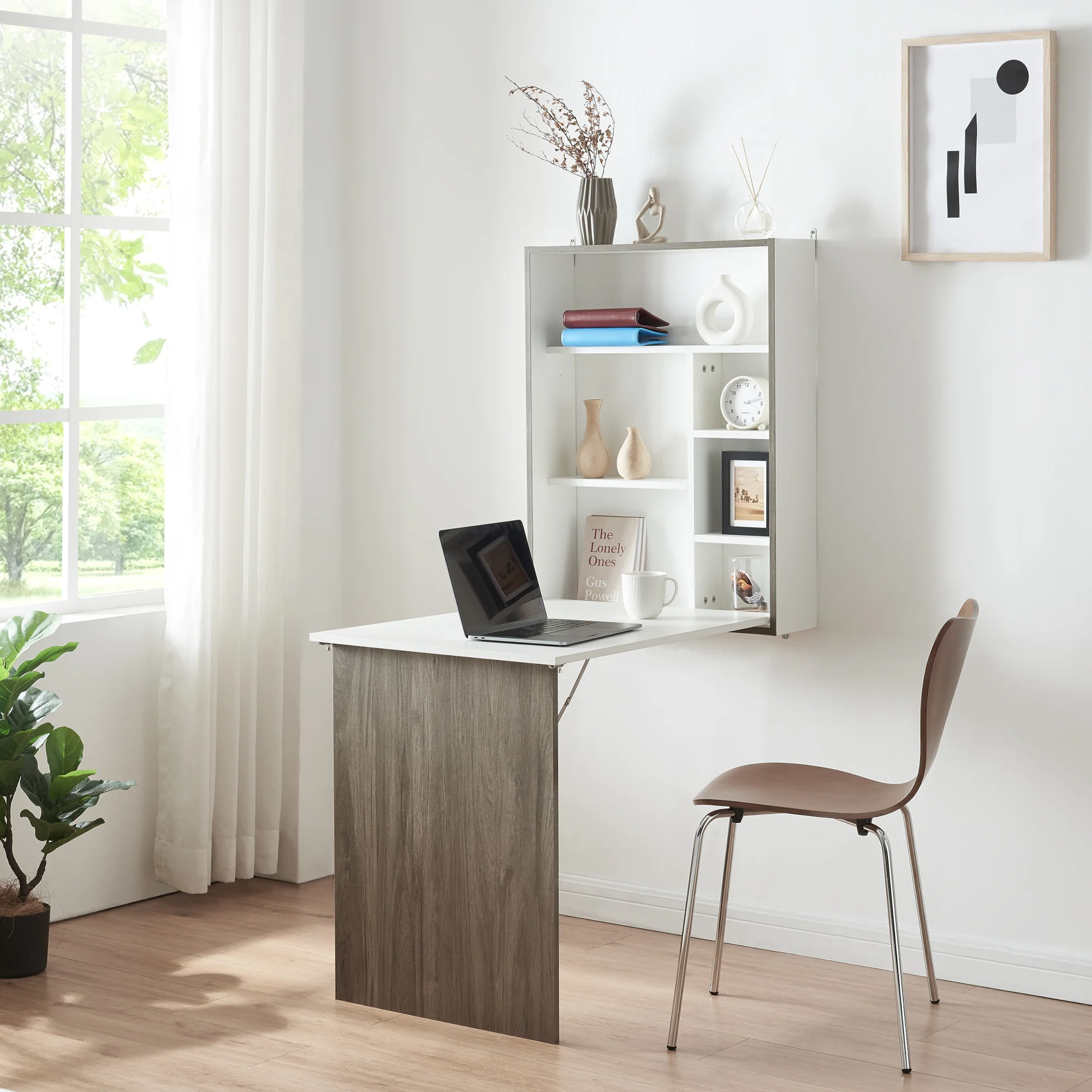 Klaptafel Greve voor wandmontage 80x62x16 cm wit en houtkleurig [en.casa]