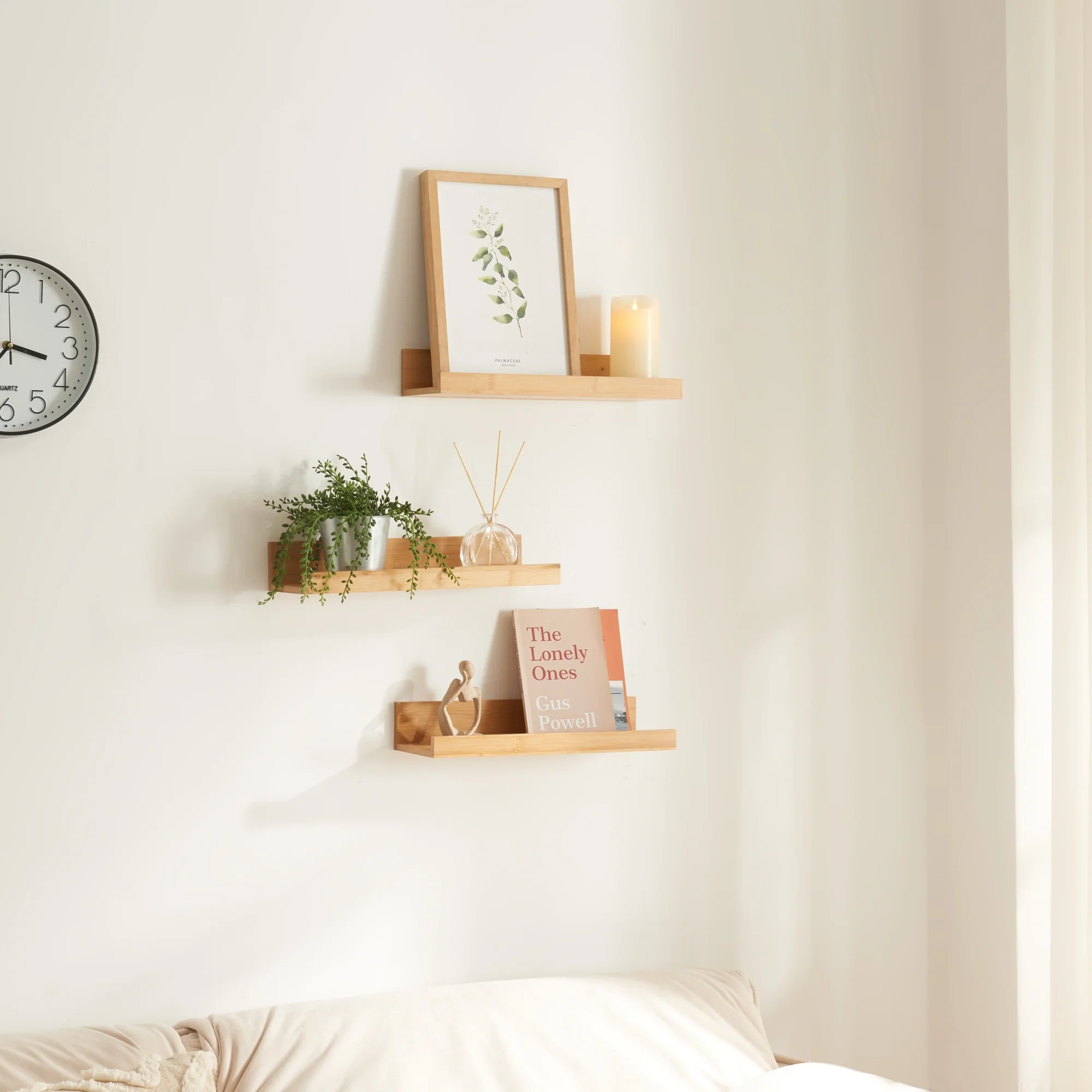 [en.casa] Wandplank set van 3 Gildeskål 40x13x7 cm bamboe