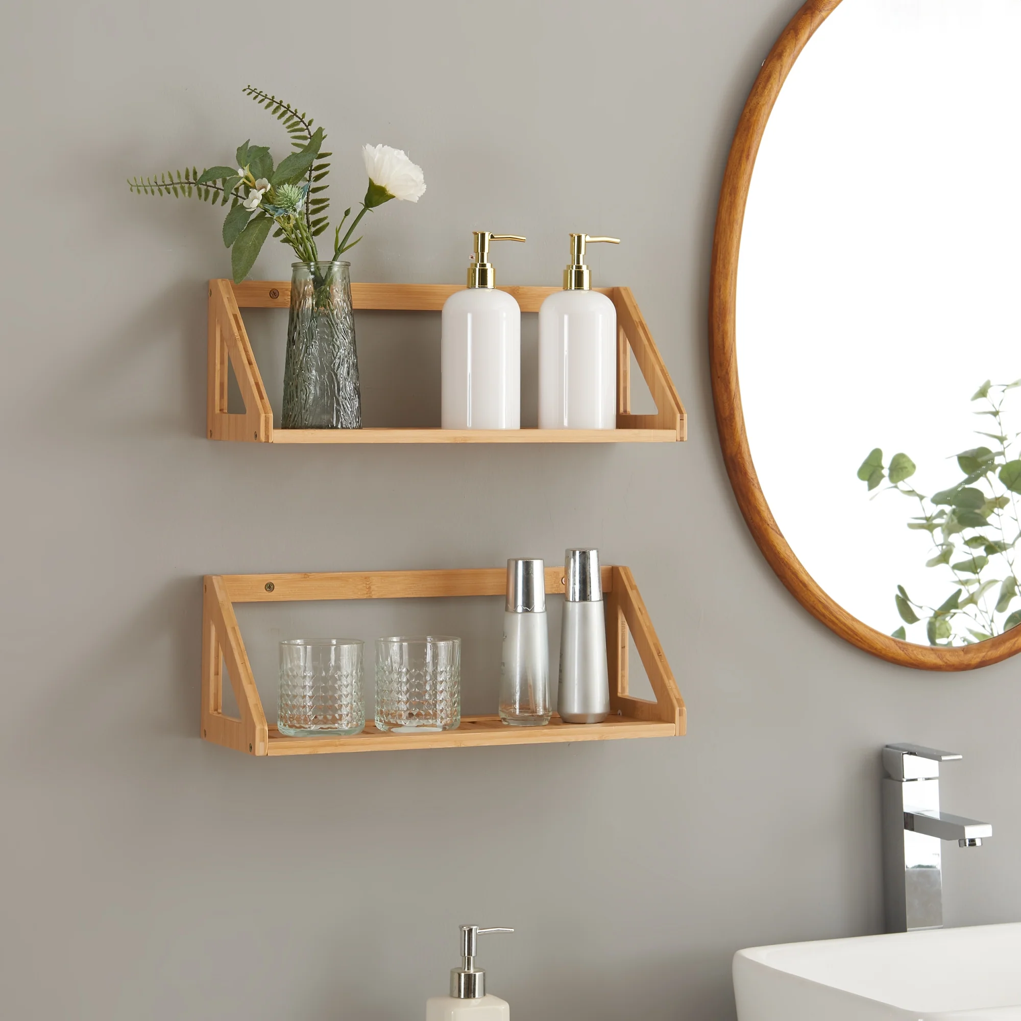 [en.casa] Wandplank set van 2 Gjerdrum 43x15x15 cm bamboe