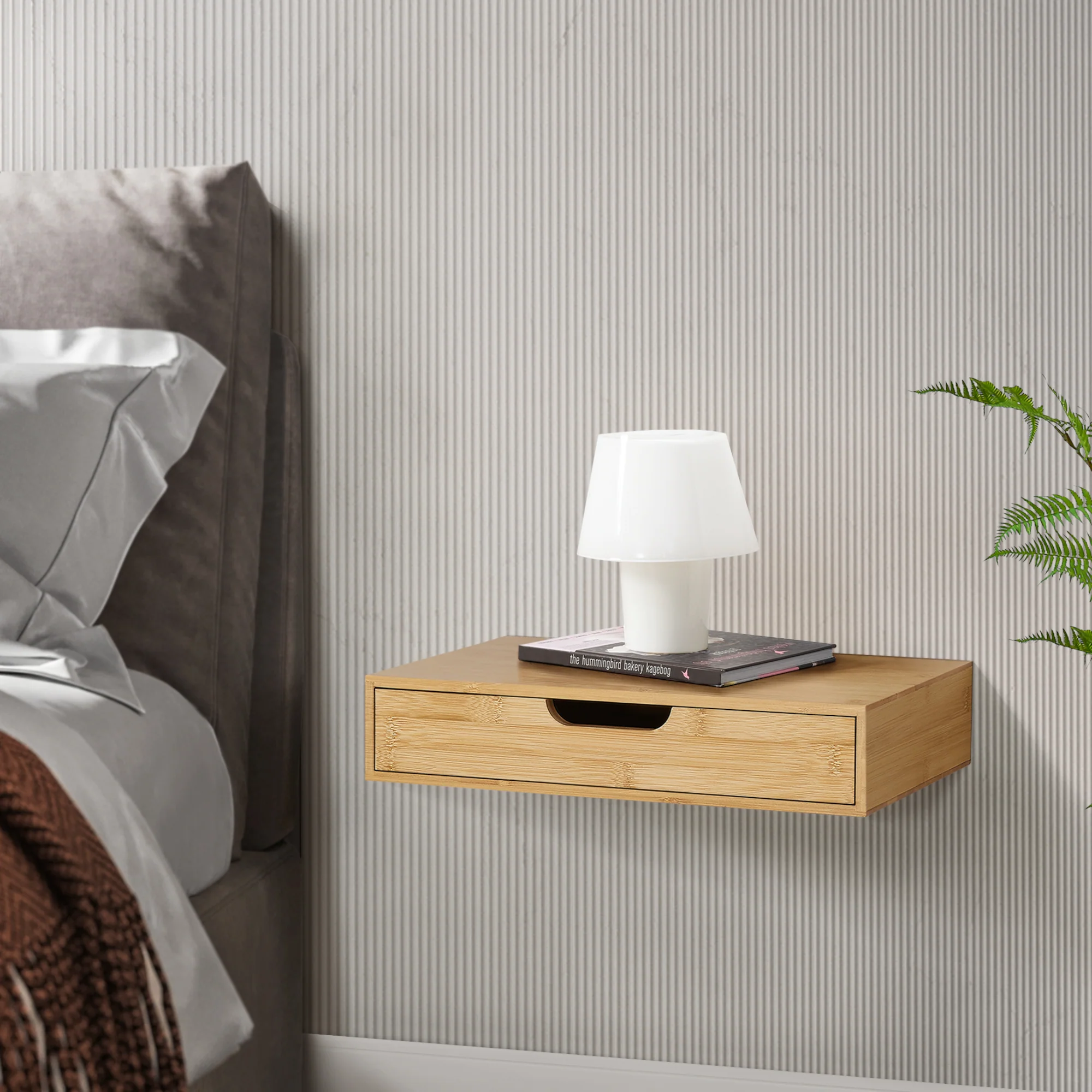 Wandplank met lade Bokn bamboe 40x24x8 cm [en.casa] - Image 3