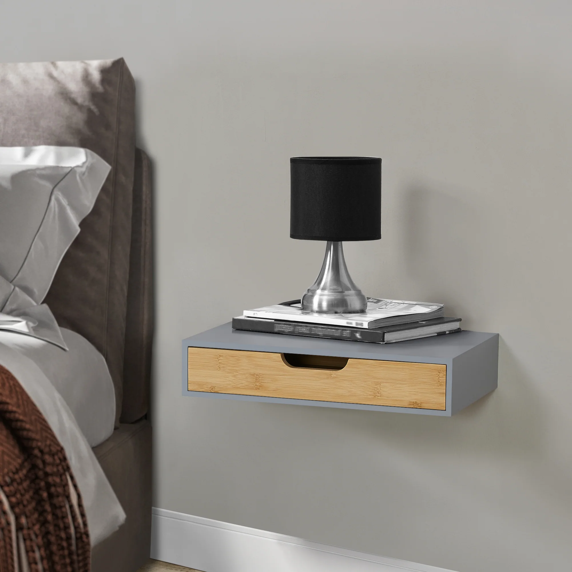 Wandplank met lade Bokn bamboe 40x24x8 cm [en.casa] - Image 5