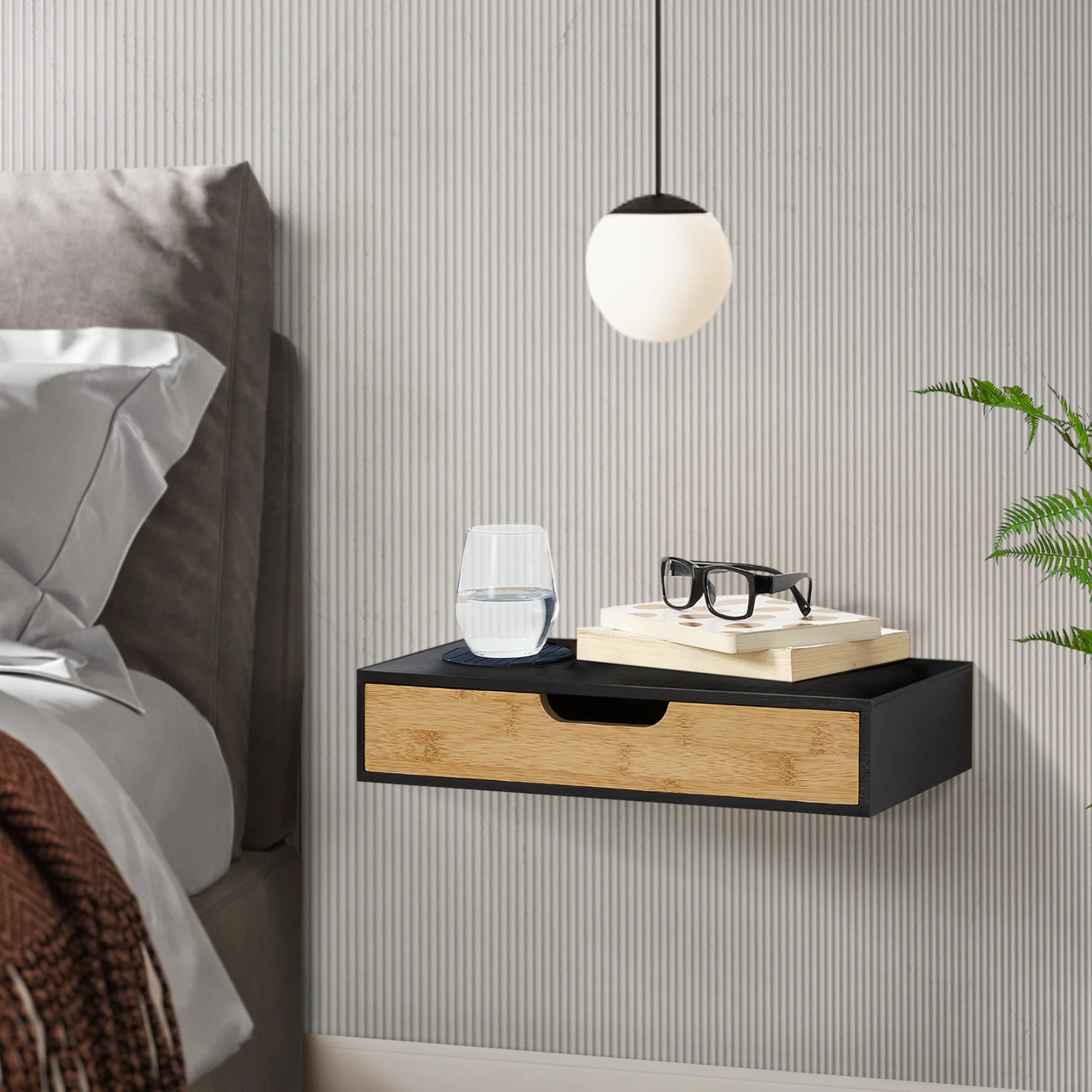Wandplank met lade Bokn bamboe 40x24x8 cm [en.casa] - Image 7