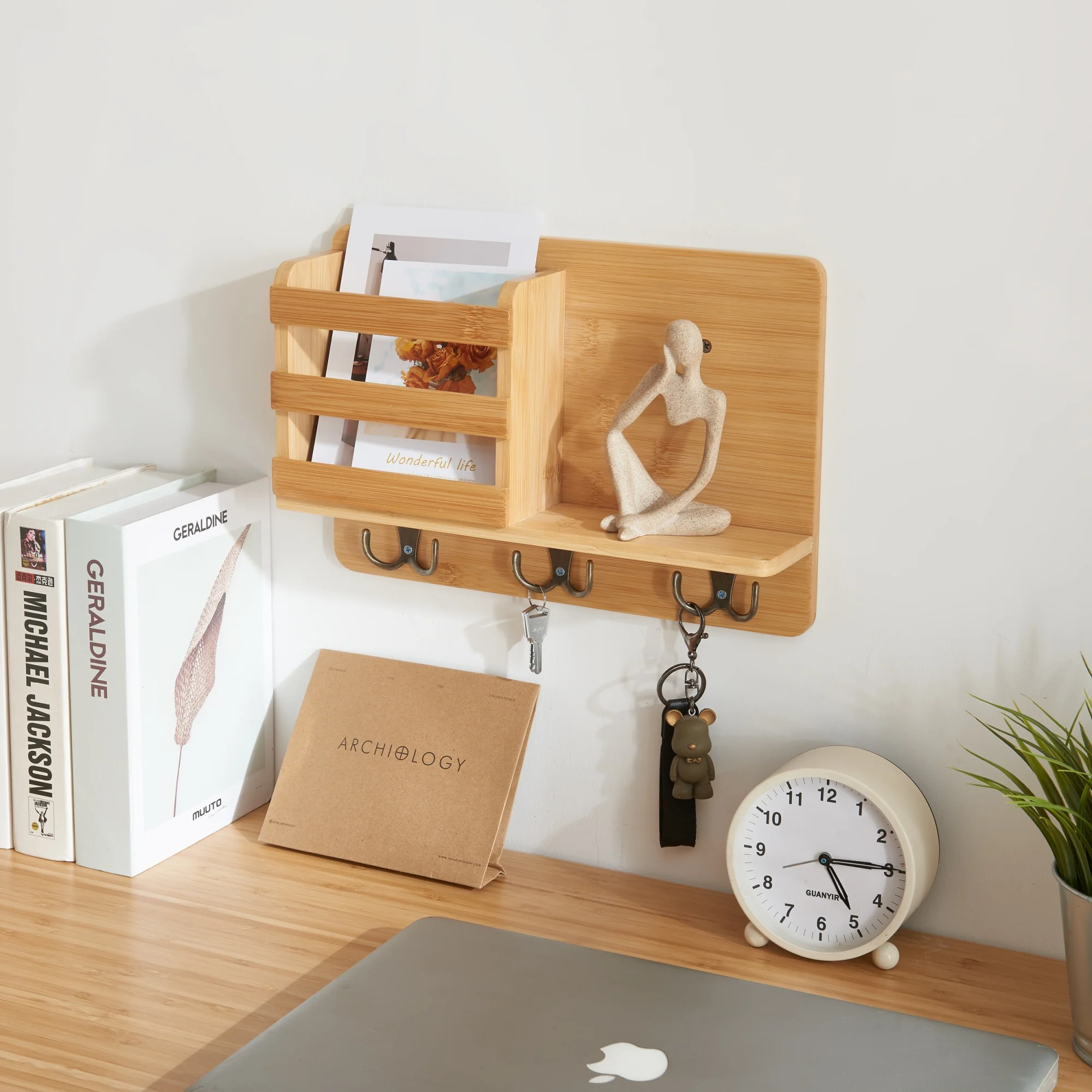 [en.casa] Wandrek Giske met plank en sleutelhouder 33x8x22 cm bamboe