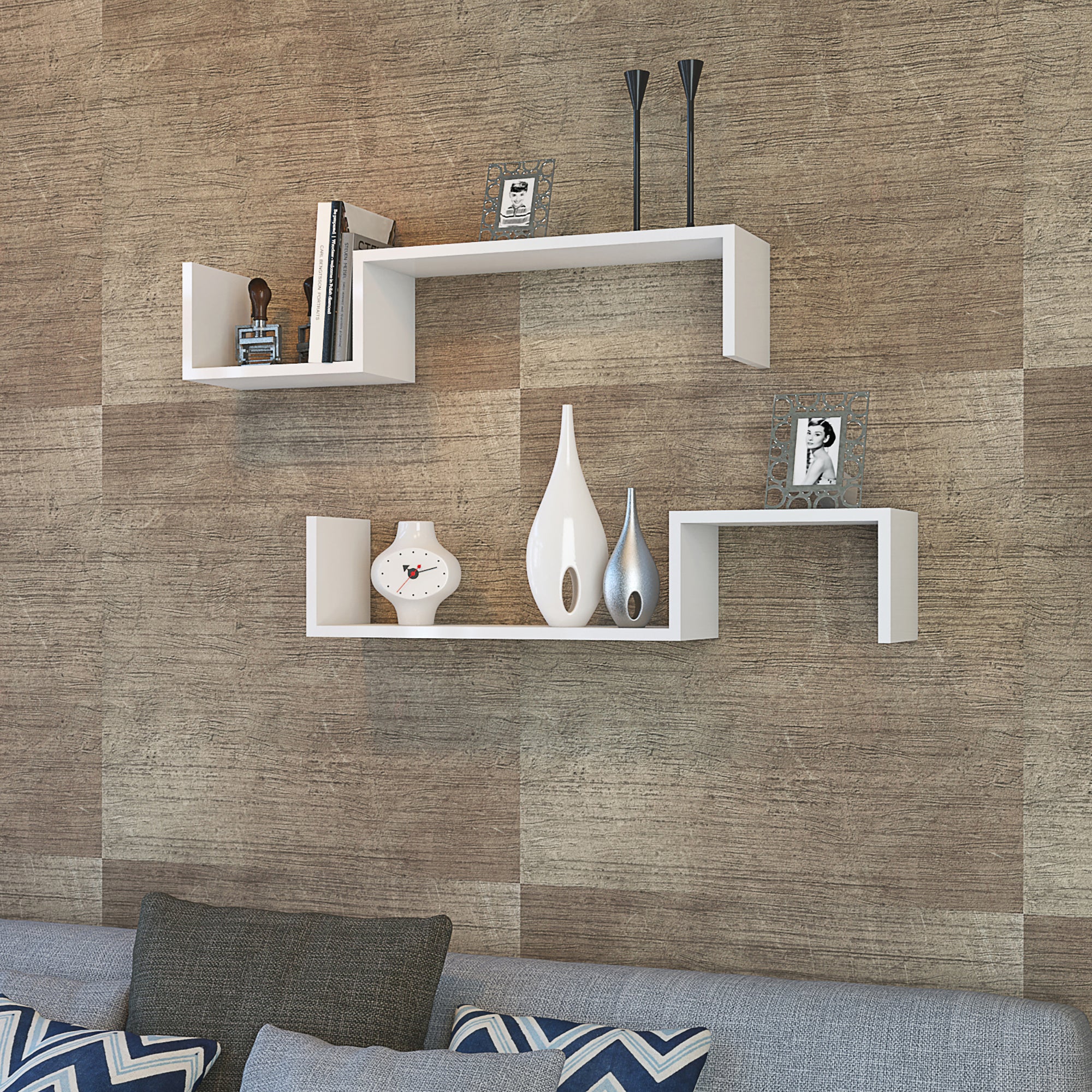 [en.casa] Wandplank Gram set van 2 wit