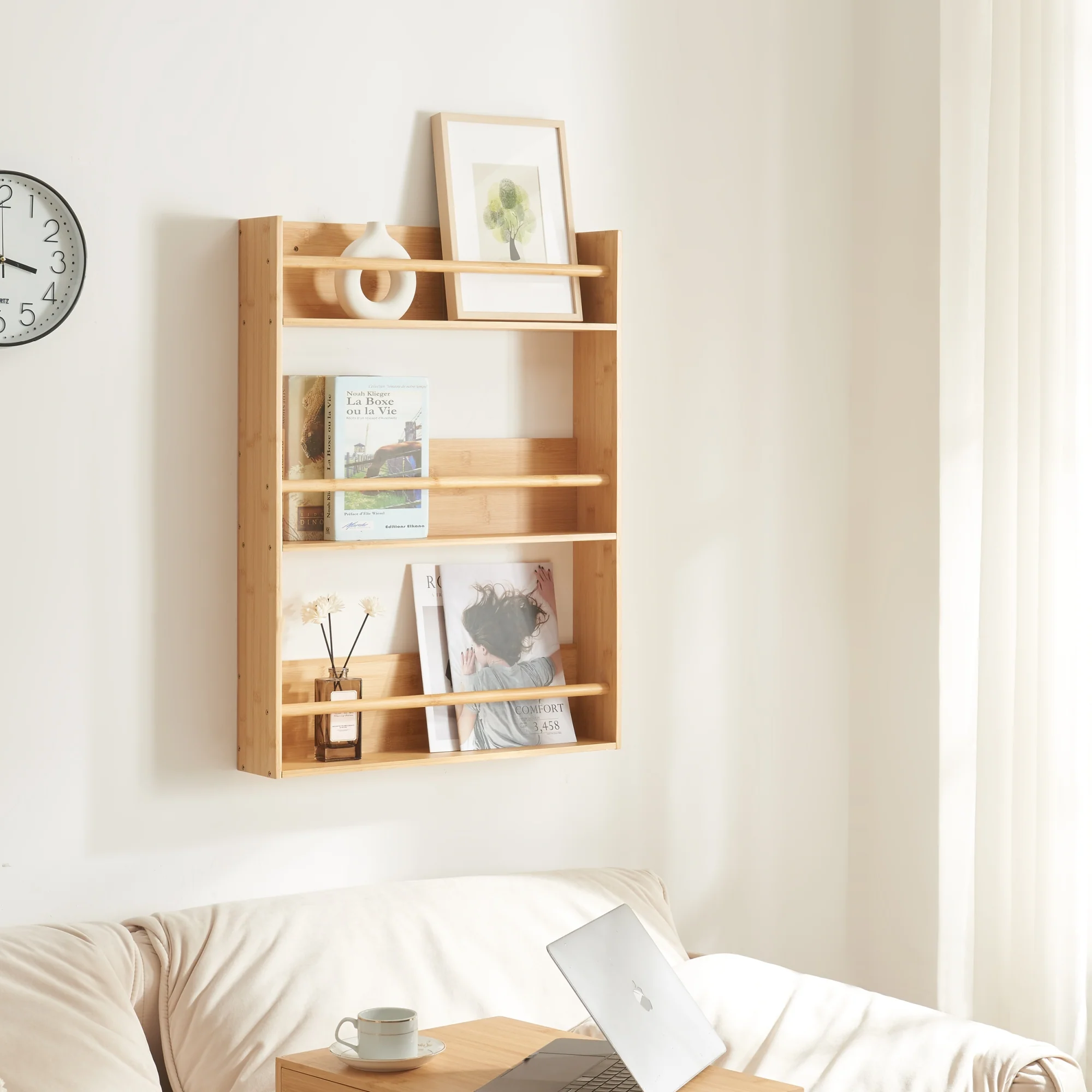 [en.casa] Wandrek Hareid met 3 planken 80x60x12 cm bamboe
