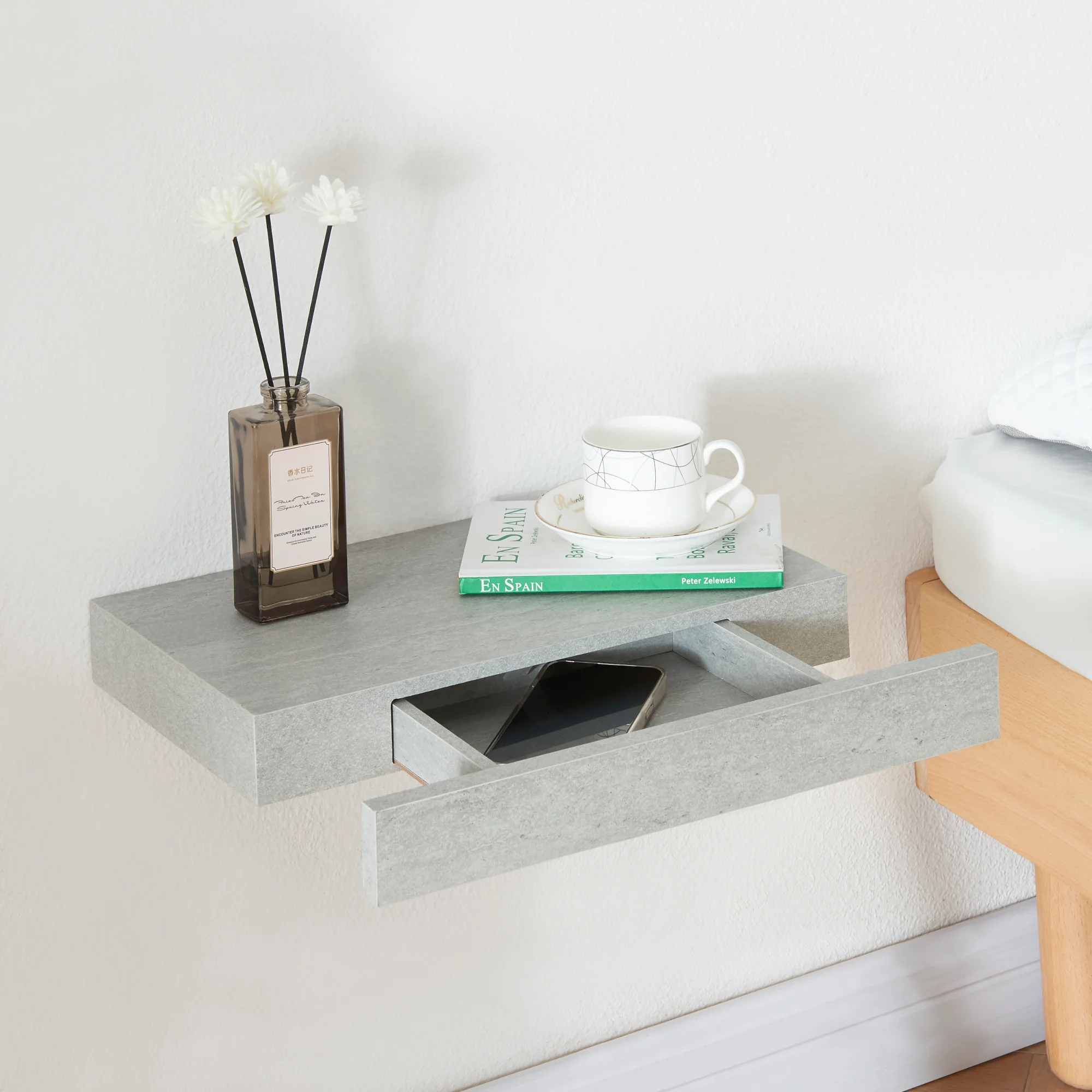 [en.casa] Wandplank Hyvinkää met lade 39,5x25x5 cm - 2 varianten - Image 2