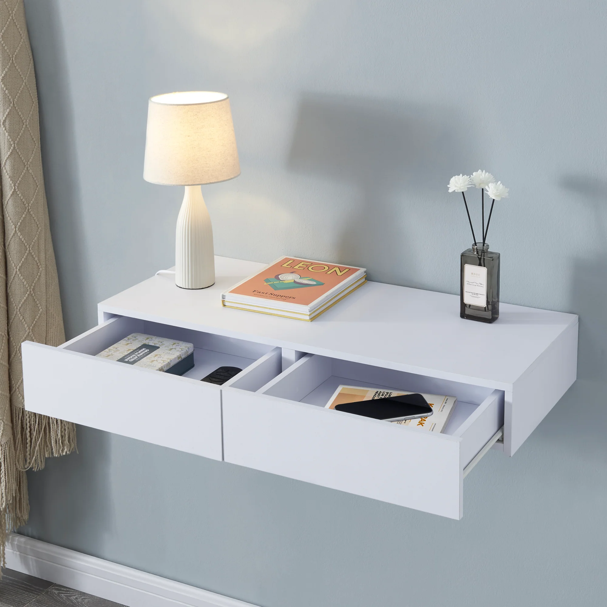 [en.casa] Wandplank Karstula met 2 lades 80x35x12 cm - 2 varianten