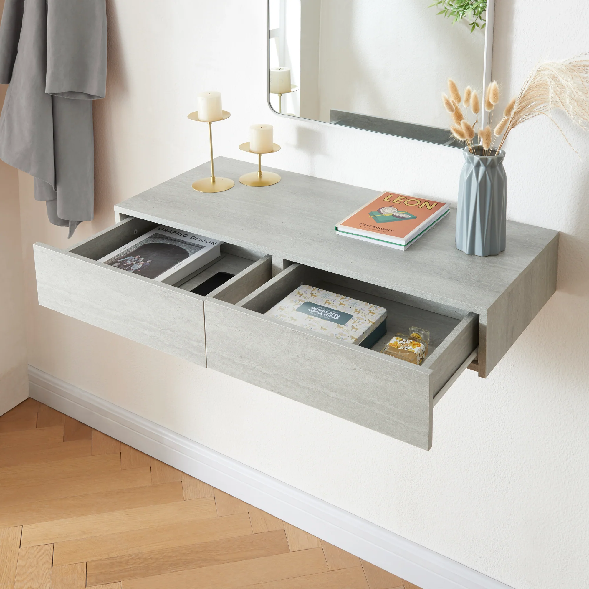 [en.casa] Wandplank Karstula met 2 lades 80x35x12 cm - 2 varianten - Image 2