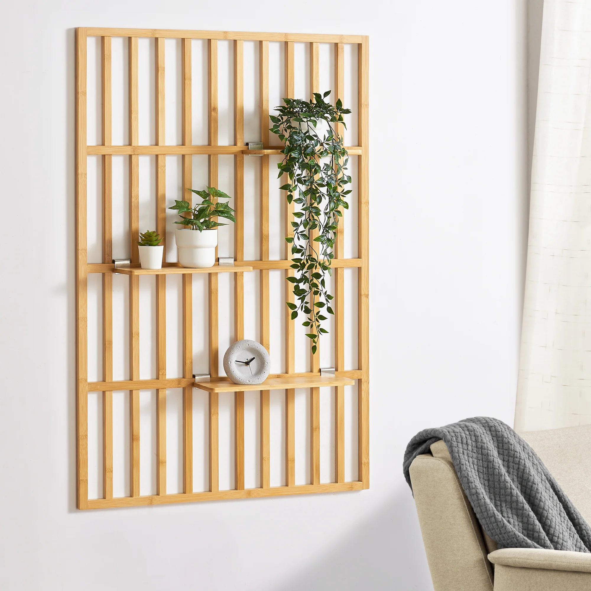 Wandrek Røst met 3 planken 120x80x13 cm bamboe naturel [en.casa]